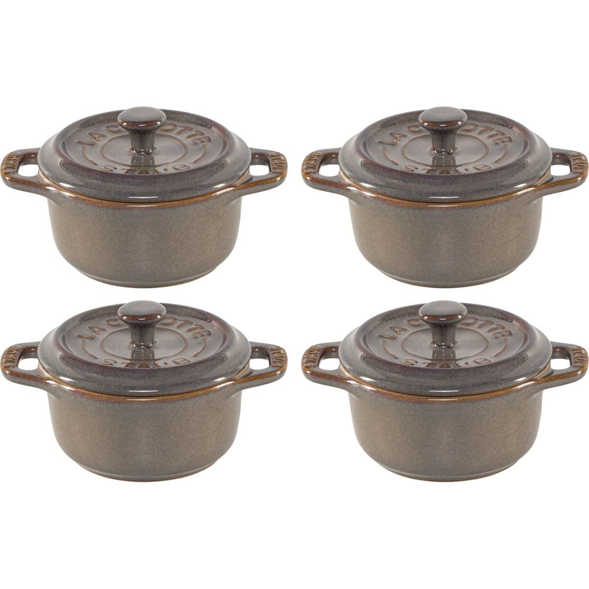 Staub Auflaufform Mini Cocotte Set 4-tlg. rund, Keramik, antik-grau, Keramik