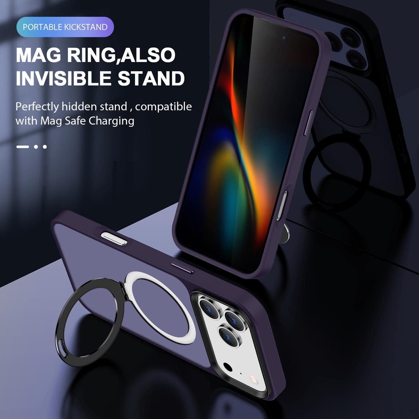 CoolGadget Handyhülle Hybrid Luxury Handy Case für iPhone 17 Pro 6,3 Zoll, Hülle Massiv Metallring aufklappbar Schutzhülle für Magsafe Zubehör – Bild 2 von 5
