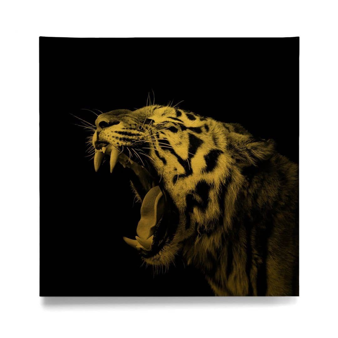 K&L Wall Art Leinwandbild wilde Tiger Raubkatze, Wohnzimmer handmade Gold Leinwandbild Wandbild Vintage Meermann