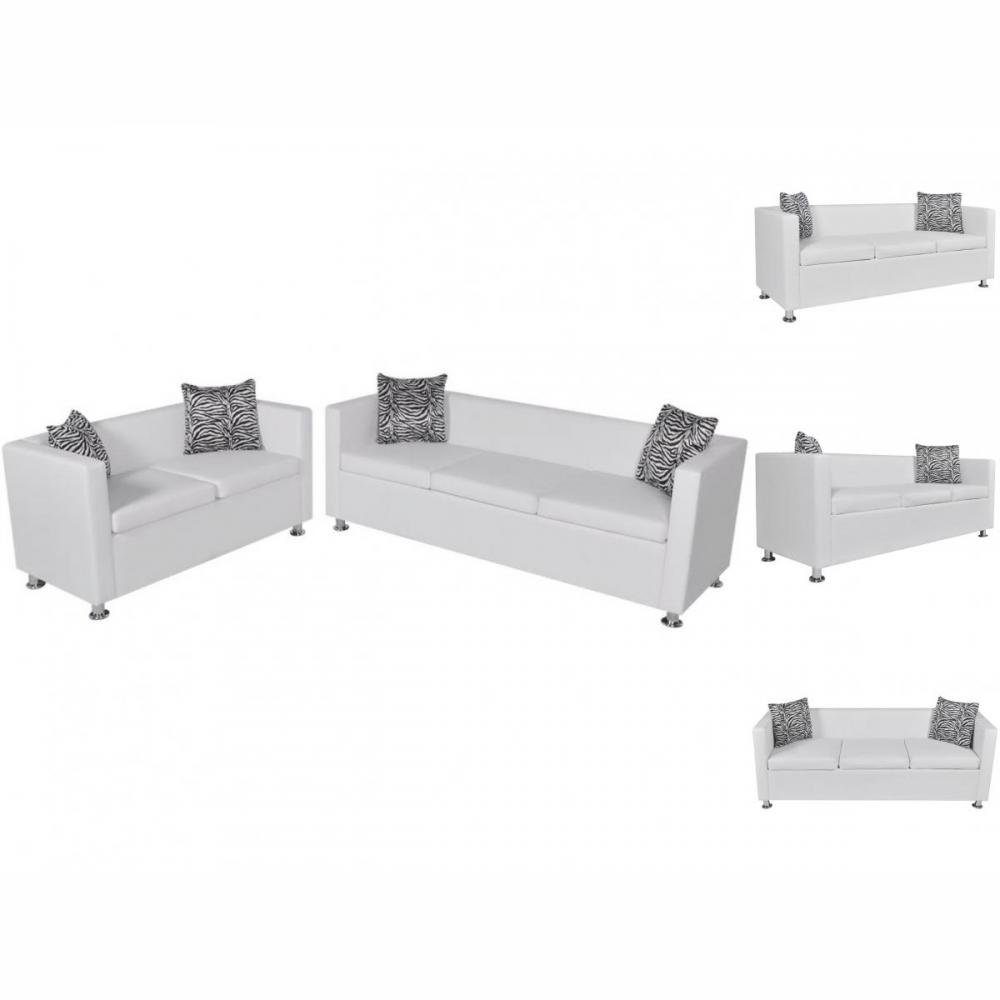 vidaXL Sofa Sofa-Set 2-Sitzer 3-Sitzer Weiß Kunstleder