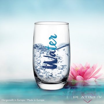 PLATINUX Glas Hohe Trinkgläser mit Water-Print, Glas, 320ml (max. 380ml) Wassergläser Saftgläser Getränkeglas