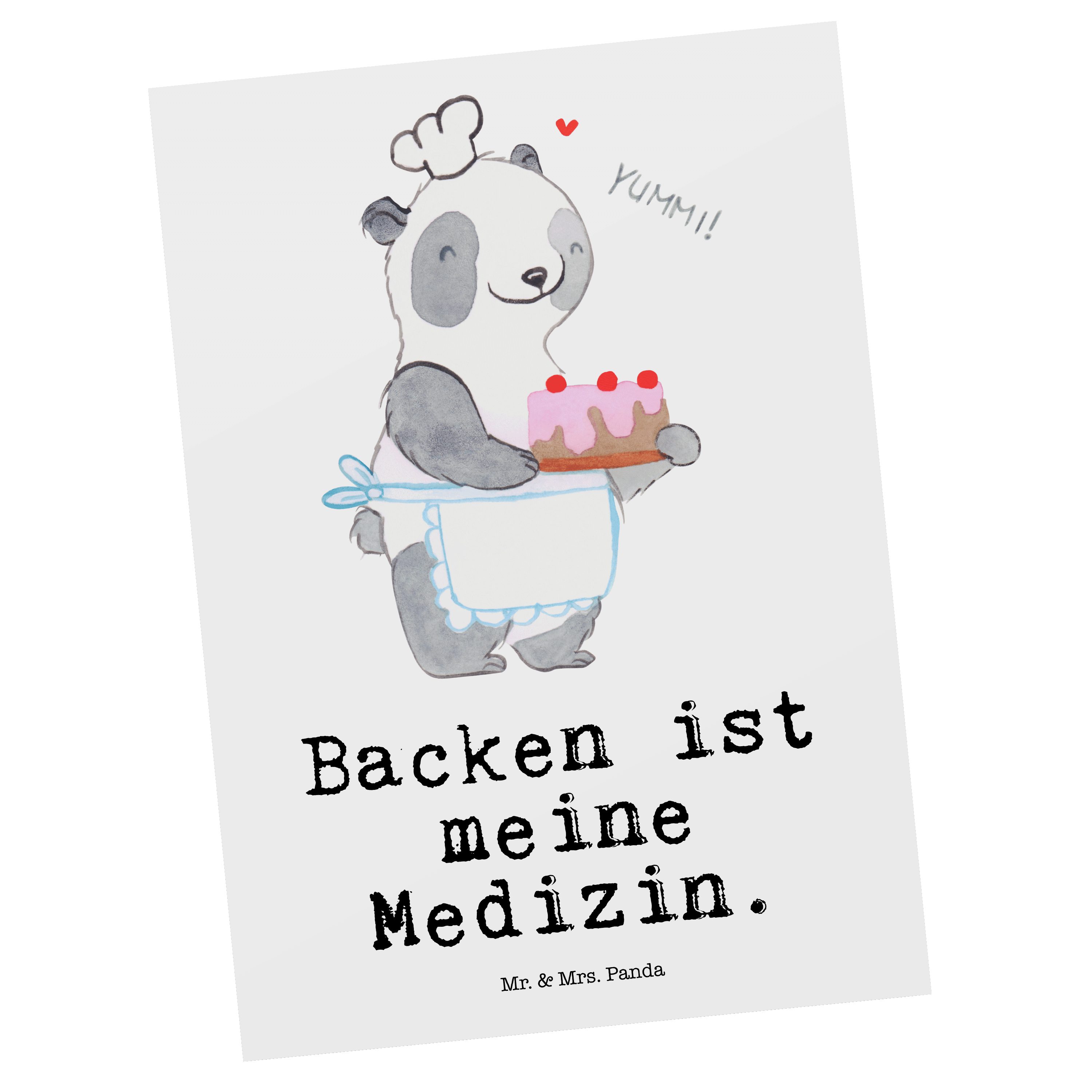 Mr. & Mrs. Panda Postkarte Panda Backen Medizin - Weiß - Geschenk, Grußkarte, Danke, Auszeichnun