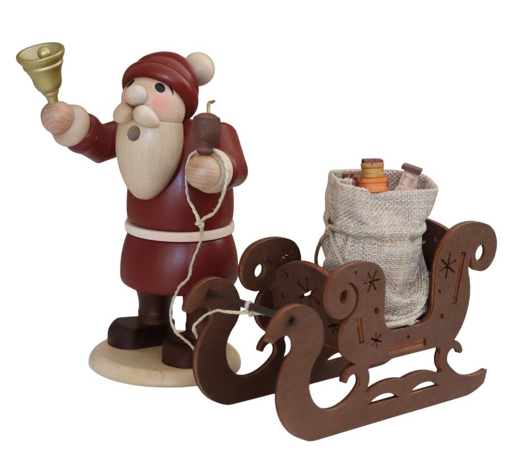 Zeidler Holzkunst Räuchermännchen Weihnachtsmann mit Schlitten - Höhe: 20 cm - 5213, (1 St), Handarbeit aus dem Erzgebirge