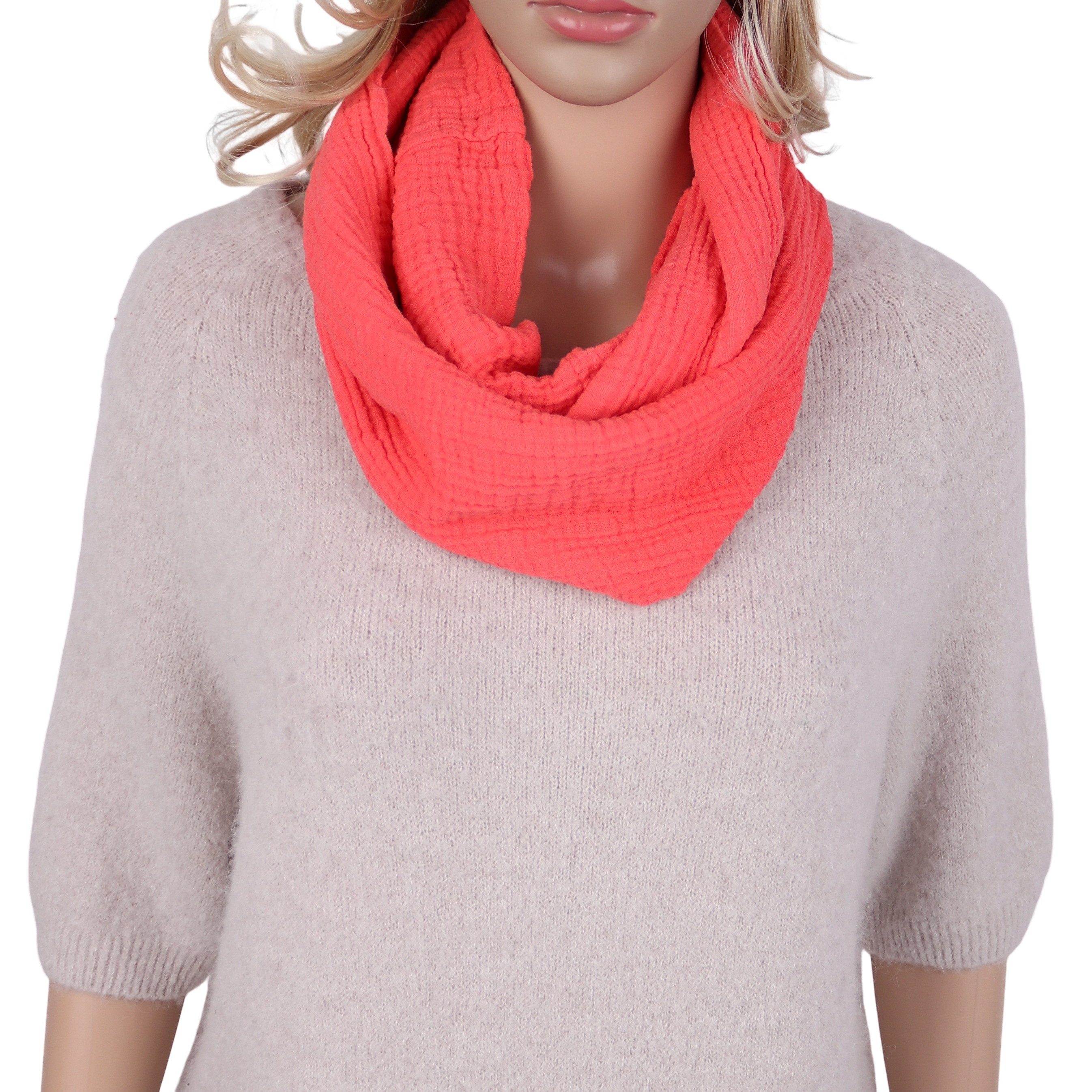 MIRROSI Loop Damen Schal aus Musellin, Made in Italy 70x20cm, Uni, Schlauchschal, (Zweimal um den Hals wickelbar, ca. 70x20cm), Damen Halstuch ideal für Frühling, Sommer oder Herbst