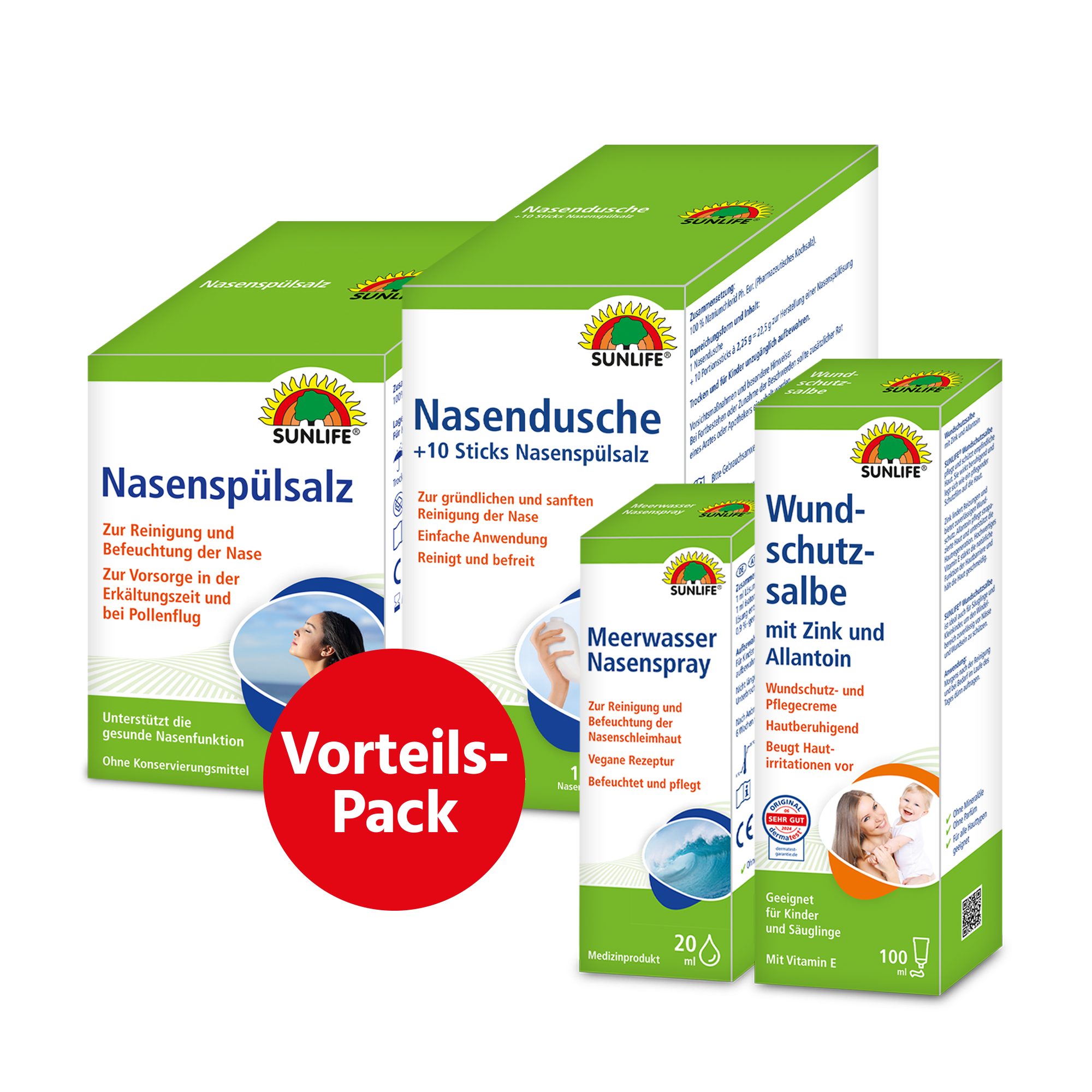 SUNLIFE Nasendusche SUNLIFE® Vorteils-Pack Nasenspülung bei Erkältung/Pollen
