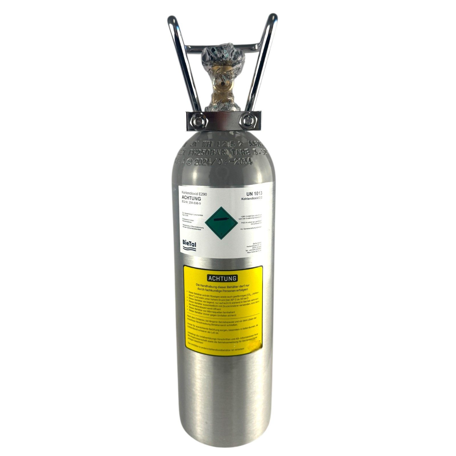 BieTal Gaskartusche CO2 Kohlensäureflasche Flasche ALU BieTal® Getränke gefüllt 2 kg E290, 2 KG Kohlensäure für Lebensmittel nach E290