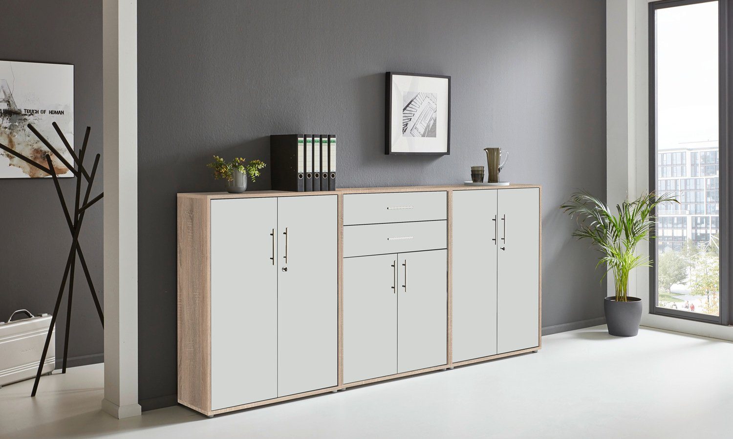 BMG Möbel Aktenschrank Office Edition (Set 15, Büroschrank abschließbar mit Metallgriffen, 2x abschließbarer Aktenschrank, 1x Schubkastenschrank) BxHxT:253,2 x 113,6 x 33 cm, Made in Germany