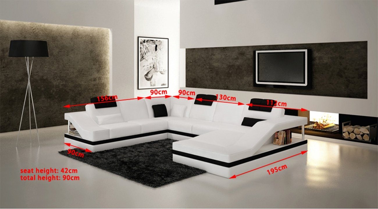 Garnituren Polster Couch Designer Ecksofa Ecksofa, Leder Gelb JVmoebel Form U Couch