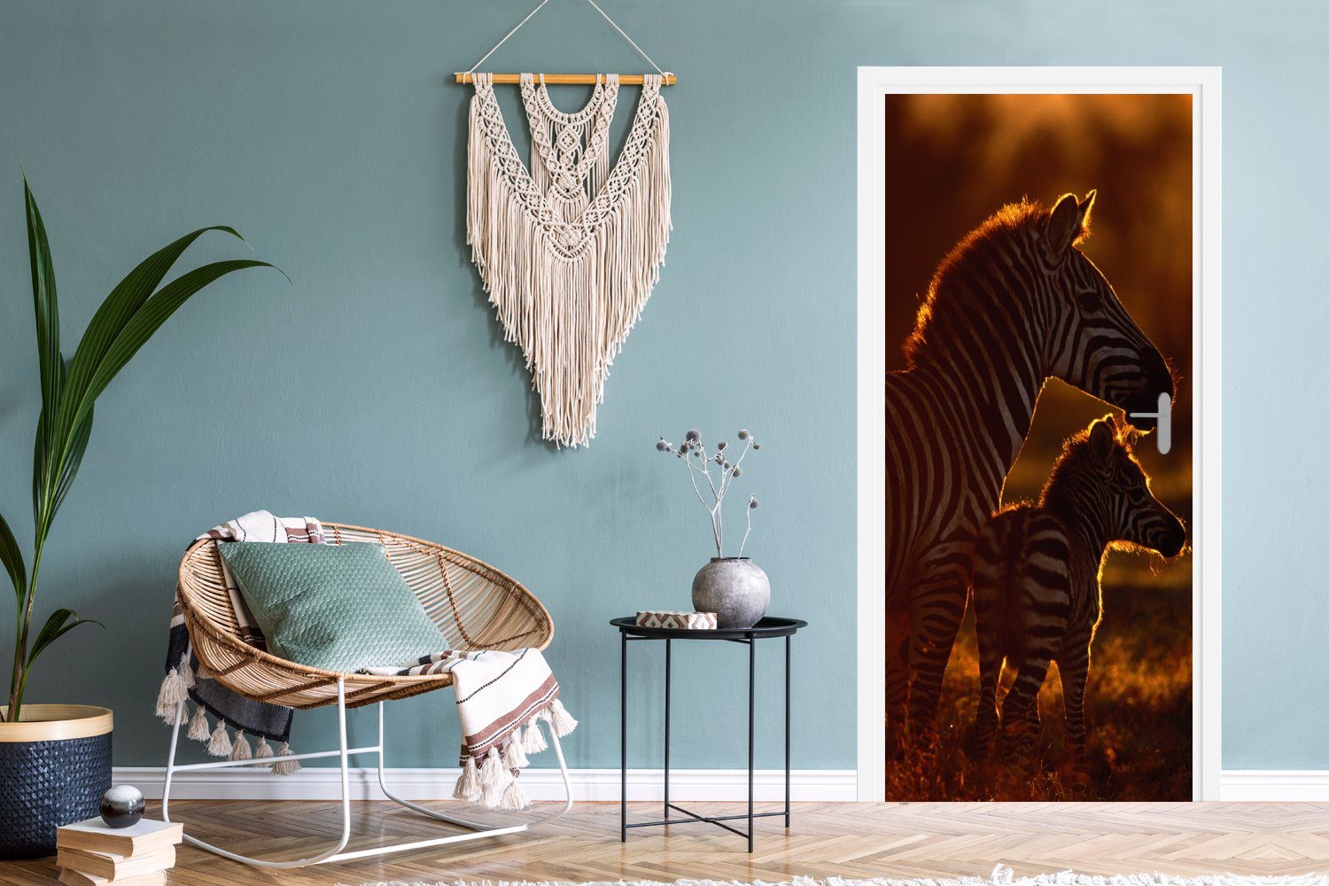 MuchoWow Türtapete Zebra - Sonne Fototapete für - St), (1 Matt, Fohlen, Tür, Türaufkleber, 75x205 cm bedruckt