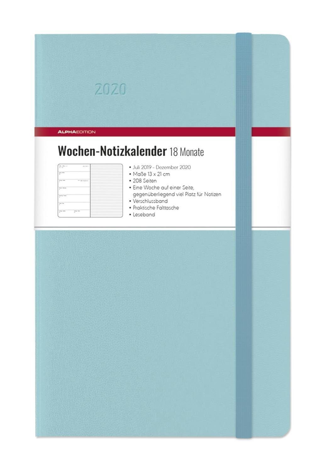 Alpha Edition Taschenkalender Wochen Notizkalender 18 Monate groß Azure