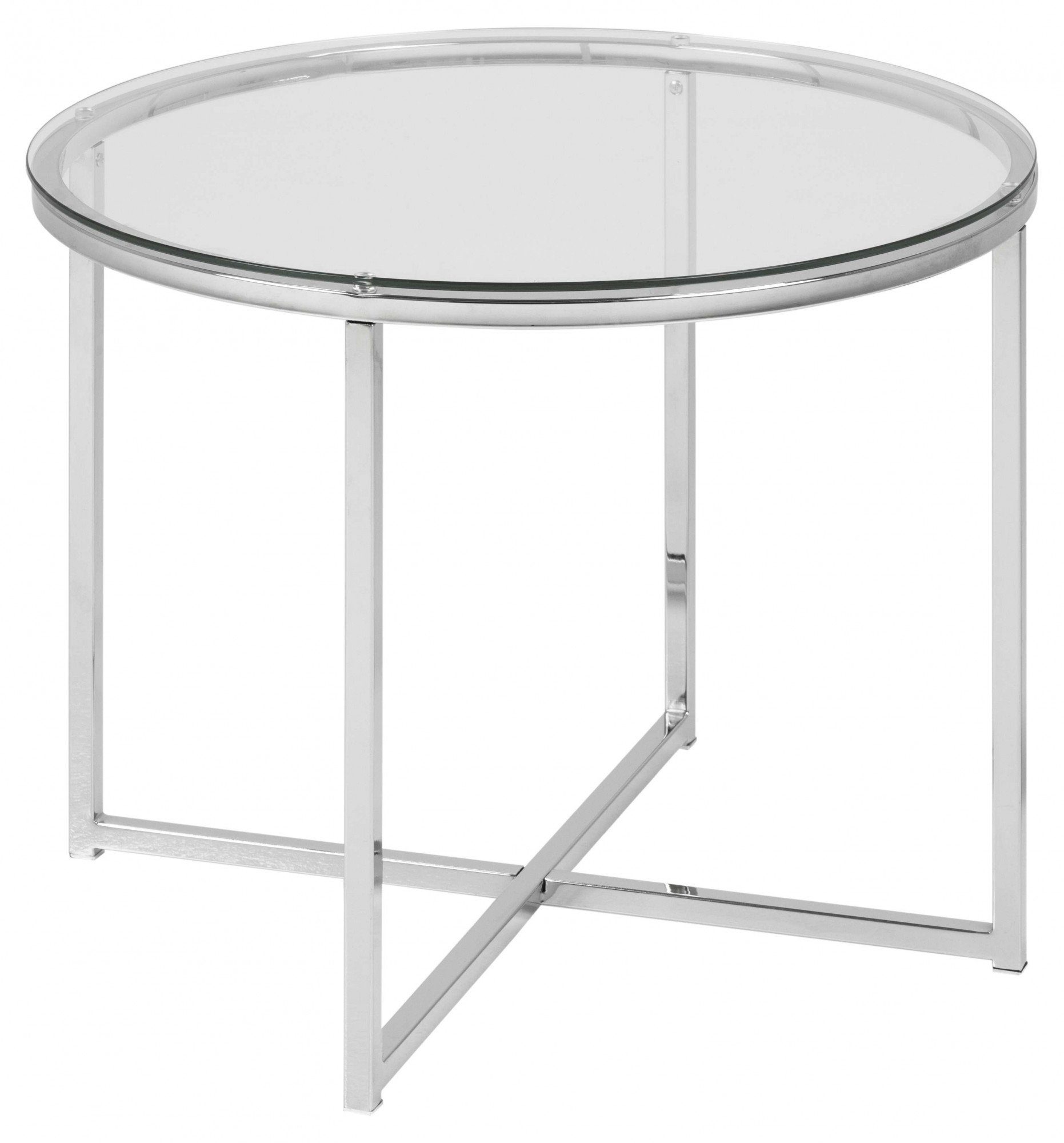 ebuy24 ACTONA GROUP Glastisch Cross, Runder Beistelltisch, gehärtetem Klarglas, Stahlgestell, T: 55 cm