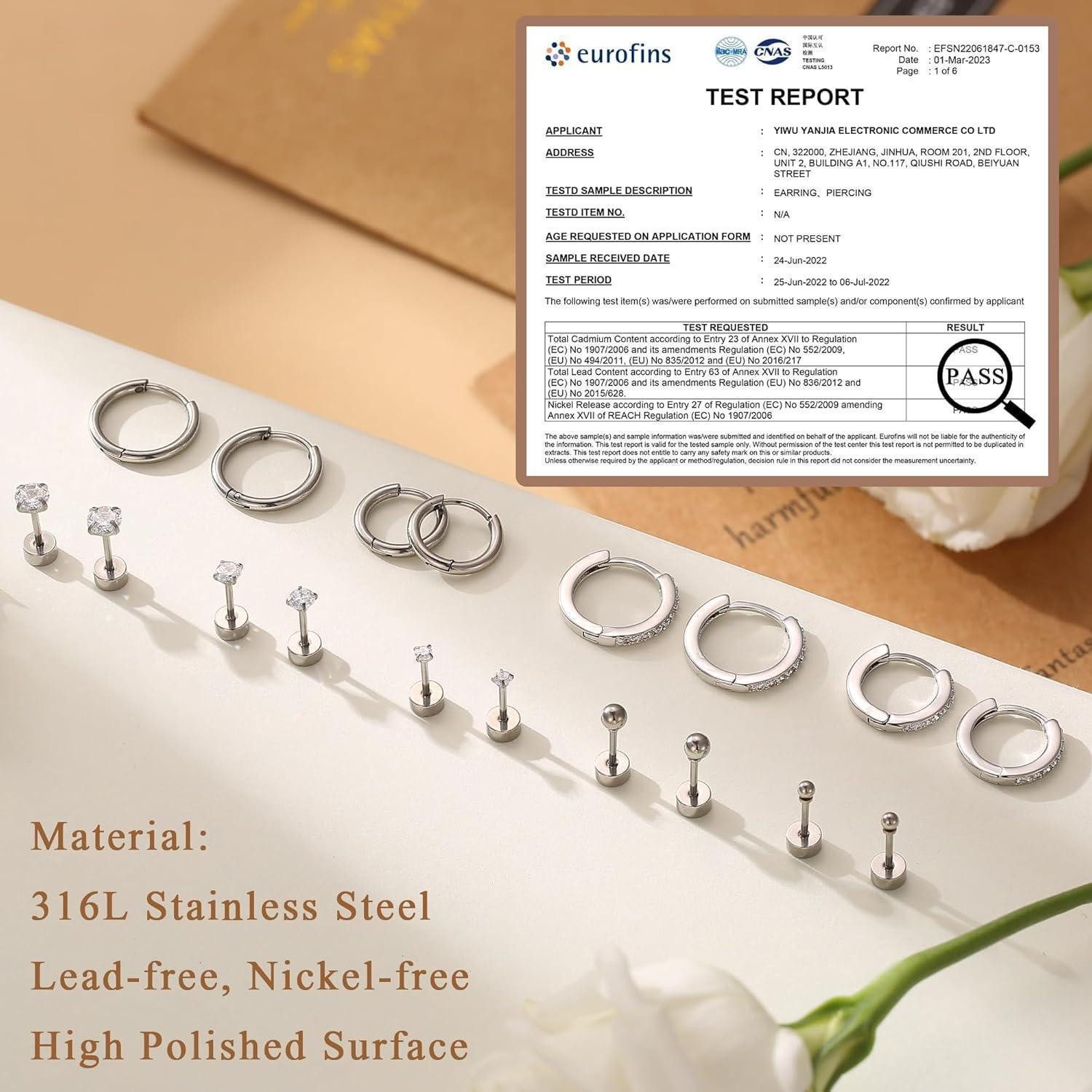 LuxusKollektion Ohrring-Set Ohrstecker 9Paar 316L Cubic Zirkonia Hypoallergen Gold 9Paar Silber – Bild 5 von 5