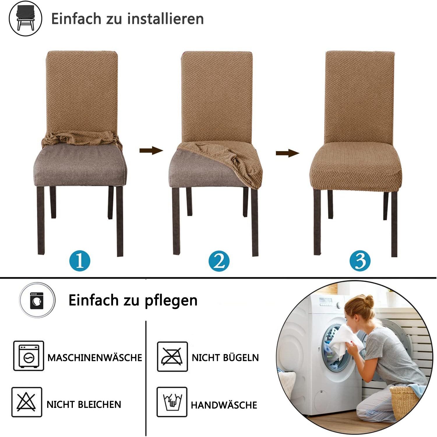 Minicloss Sitzflächenhusse 2/4/6er Set Stretch Stuhlhussen für Esszimmerstühle, Abnehmbarer Waschbarer Stühle Schutz Dekoration Stuhlbezug