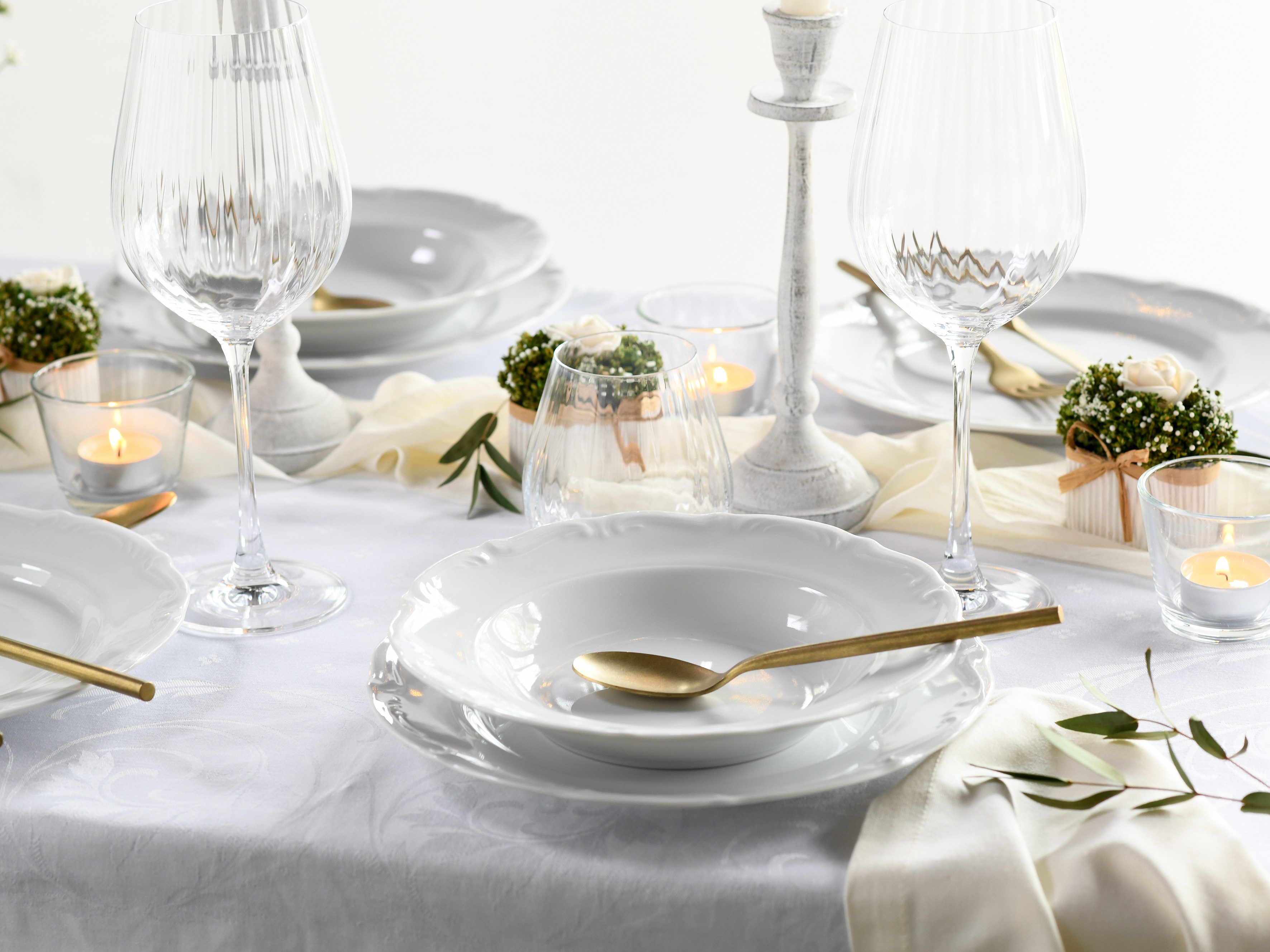 CreaTable Tafelservice Geschirr-Set Maria Theresia (12-tlg), 6 Personen, Porzellan, Geschirr, Teller Set, weiß, 12 Teile, für 6 Personen