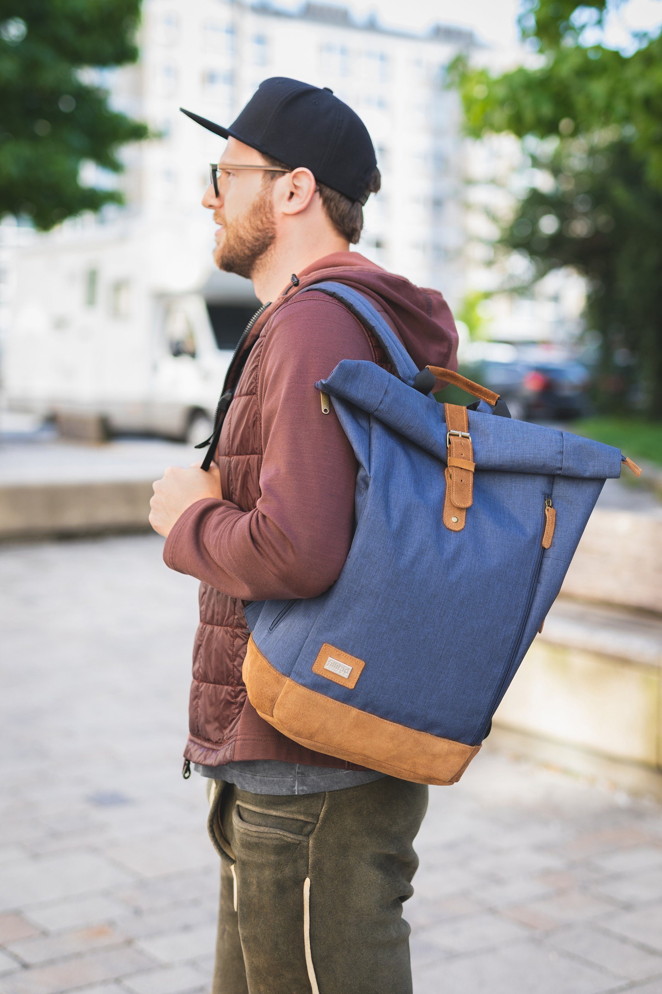 Fillikid Wickelrucksack Berlin, navy melange, inkl. Wickelauflage