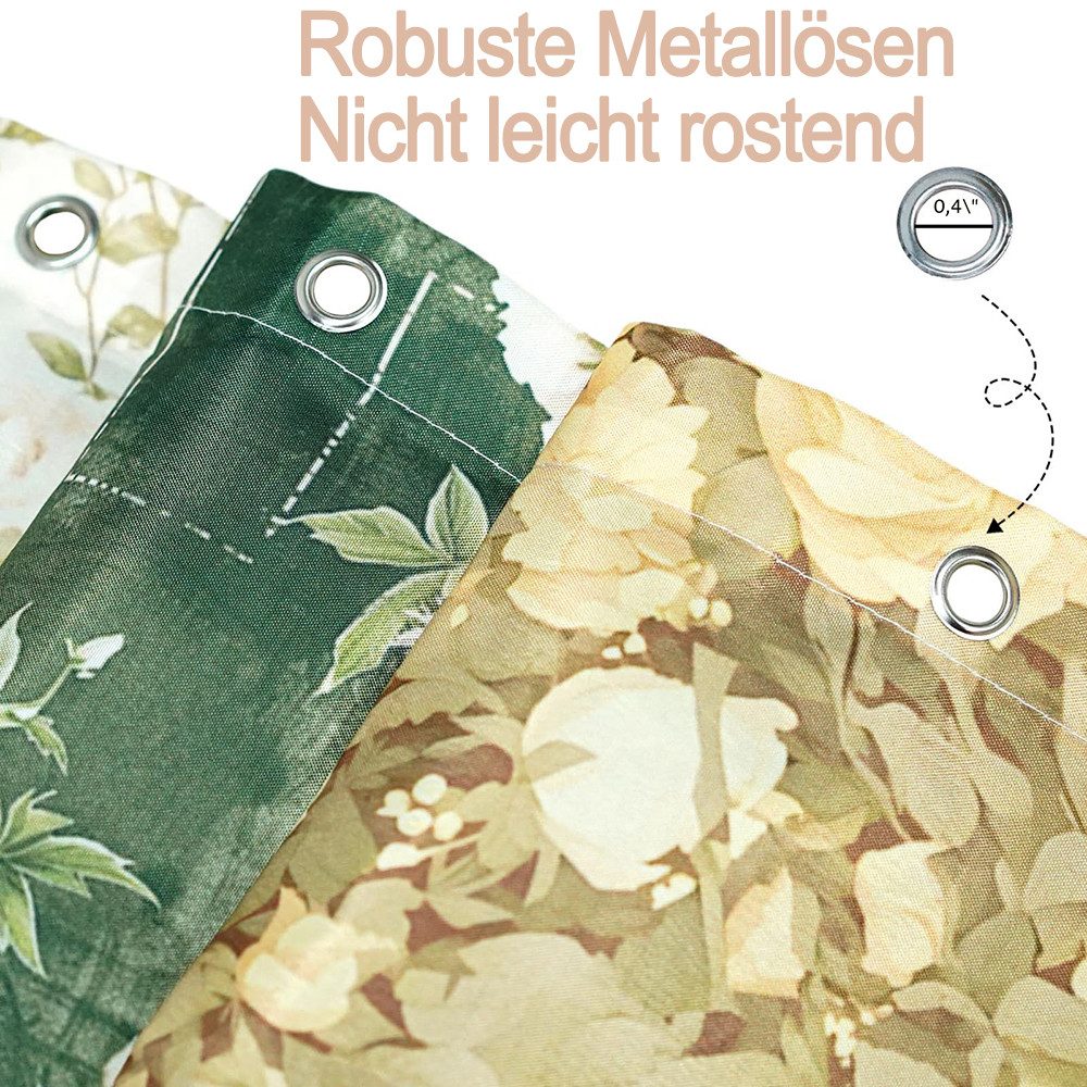 Diwzbyn Duschvorhang Vintage-Boho-Badezimmerdeko mit rosa Blumen, 80x200cm/180x180cm Breite 180 cm, Patchwork-Blumendesign im Landhausstil, mit 12 transparenten Ringen