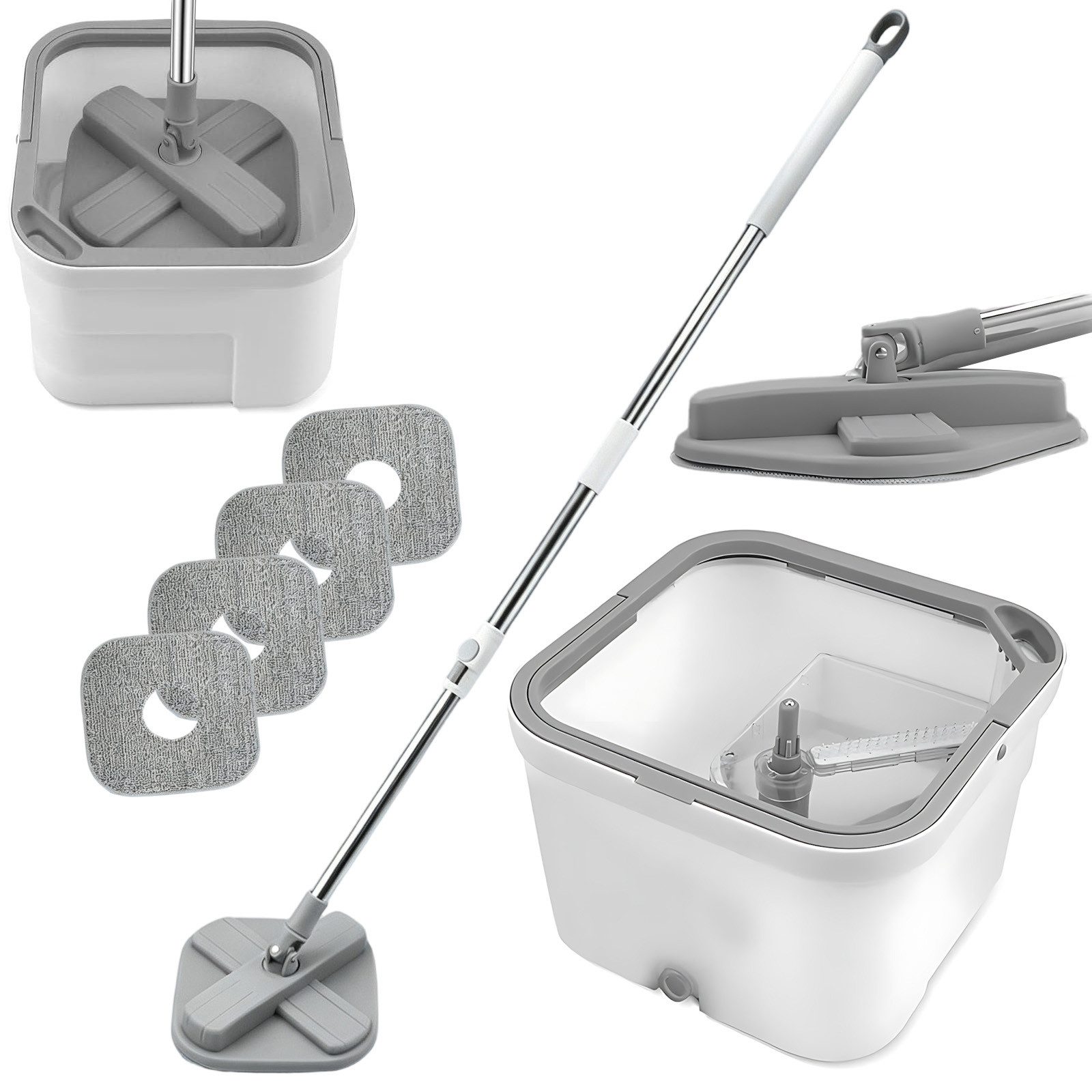 AKKEE Wischmopp-Set mit Eimer, 2-in-1 Filtersystem Trennt Schmutz von Frischwasser, mit 2 Mikrofaserbezug