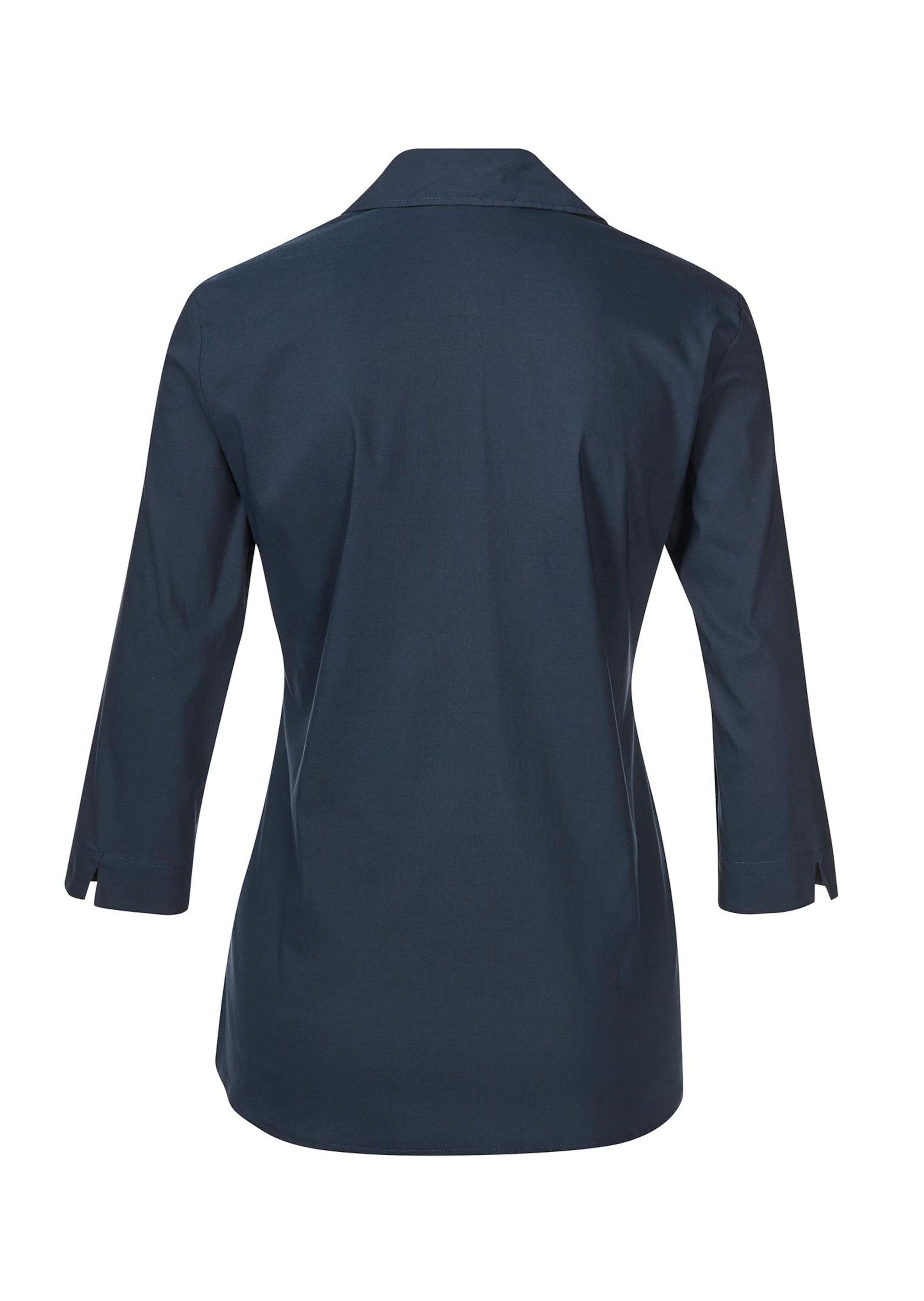 Bluse mit Stretchbequeme marine Hemdbluse GOLDNER Baumwolle Kurzgröße: