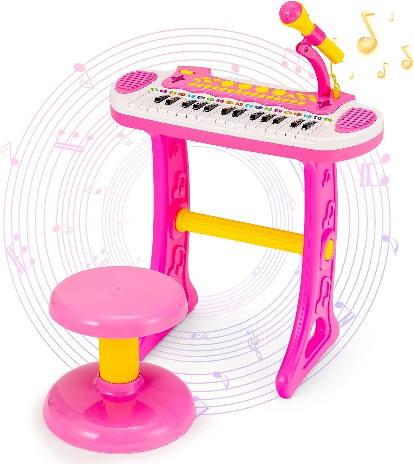 KOMFOTTEU Spielzeug-Musikinstrument Kinder, mit 31 Tasten & Hocker, für Kinder ab 3 Jahren