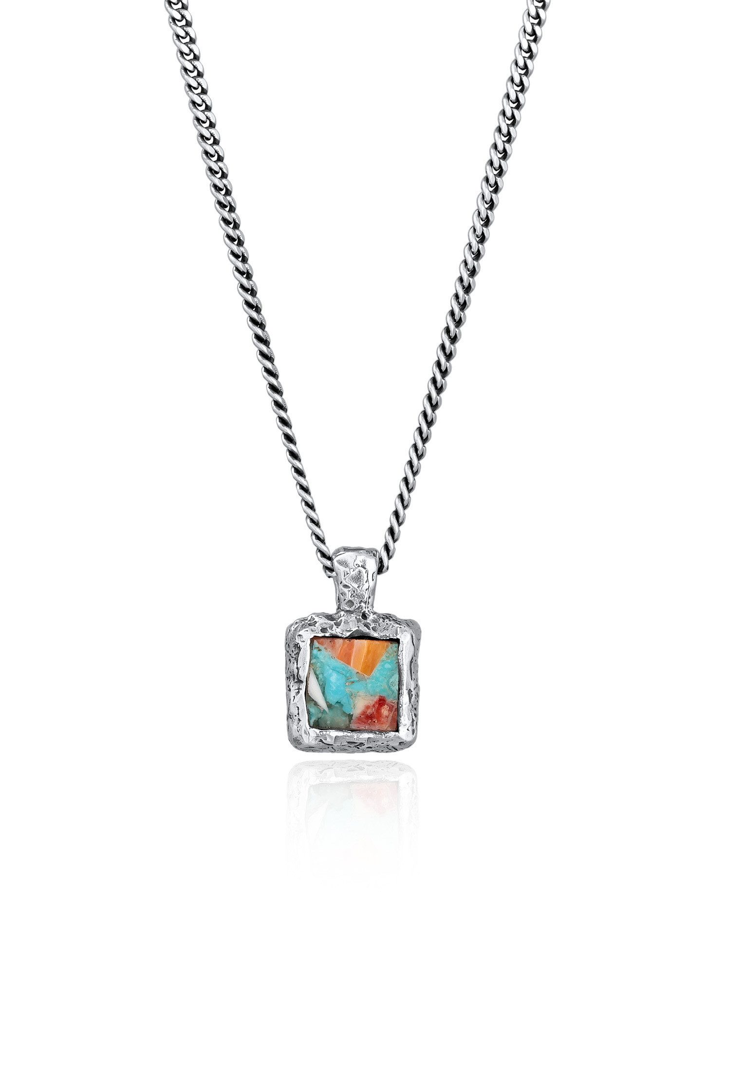 HAZE & GLORY Kette mit Anhänger Kupfer-Türkis Edelstein Anhänger 925 Silber, Plättchen