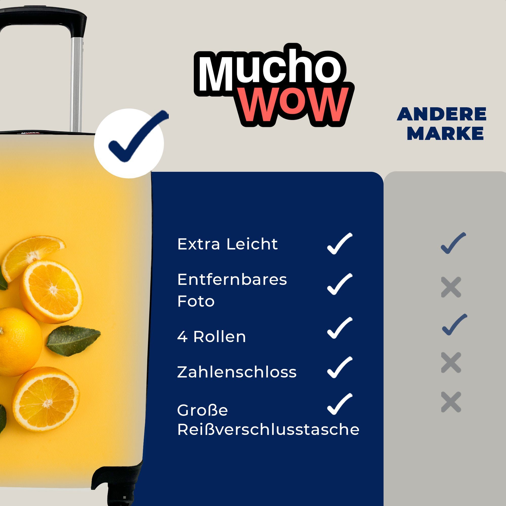 MuchoWow Handgepäckkoffer Rollen, für mit - Orange Obst Handgepäck Reisekoffer 4 Gelb, Reisetasche - rollen, Trolley, Ferien