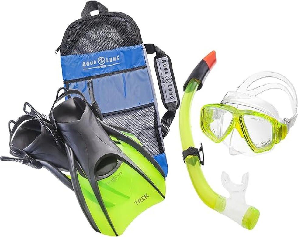 Aqualung Schnorchel Aqua Lung Sport La Costa Travel Deluxe 3er Set (3er Set aus Tauchmaske, Schnorchel, Flossen, inkl. Beutel, 3er Set aus Tauchmaske, Schnorchel, Flossen, inkl. Beutel)