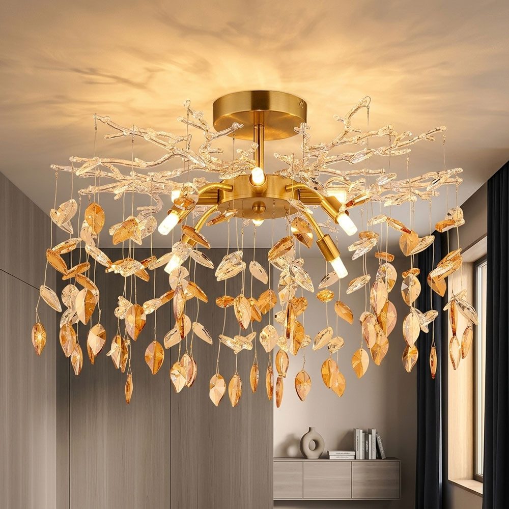 GLOBO LIGHTING Deckenleuchte, Leuchtmittel nicht inklusive, Deckenleuchte Deckenlampe Gold Kristalloptik matt 8-flammig D 61 cm