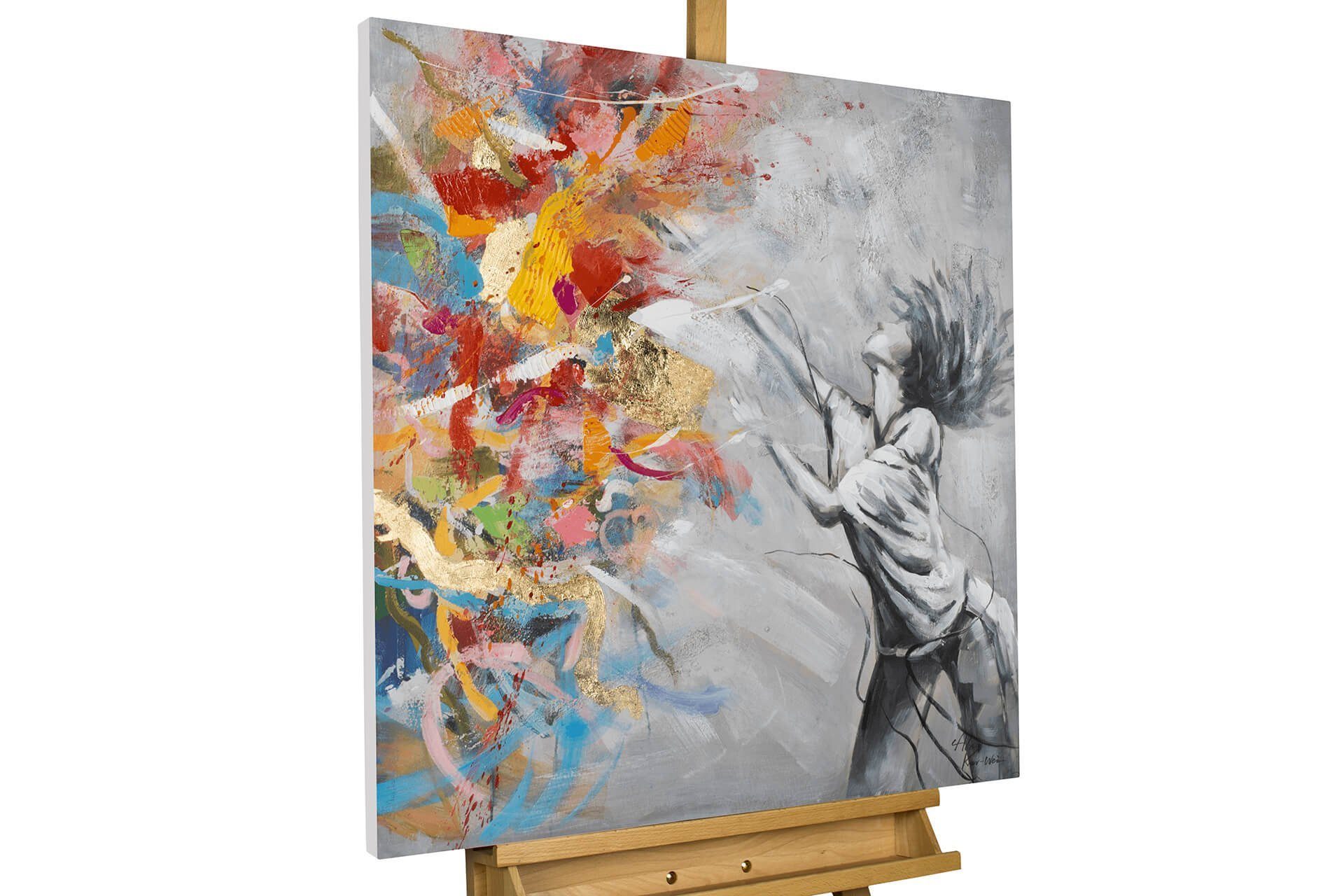 KUNSTLOFT Gemälde Burst of Emotions 80x80 cm, Leinwandbild 100% HANDGEMALT Wandbild Wohnzimmer