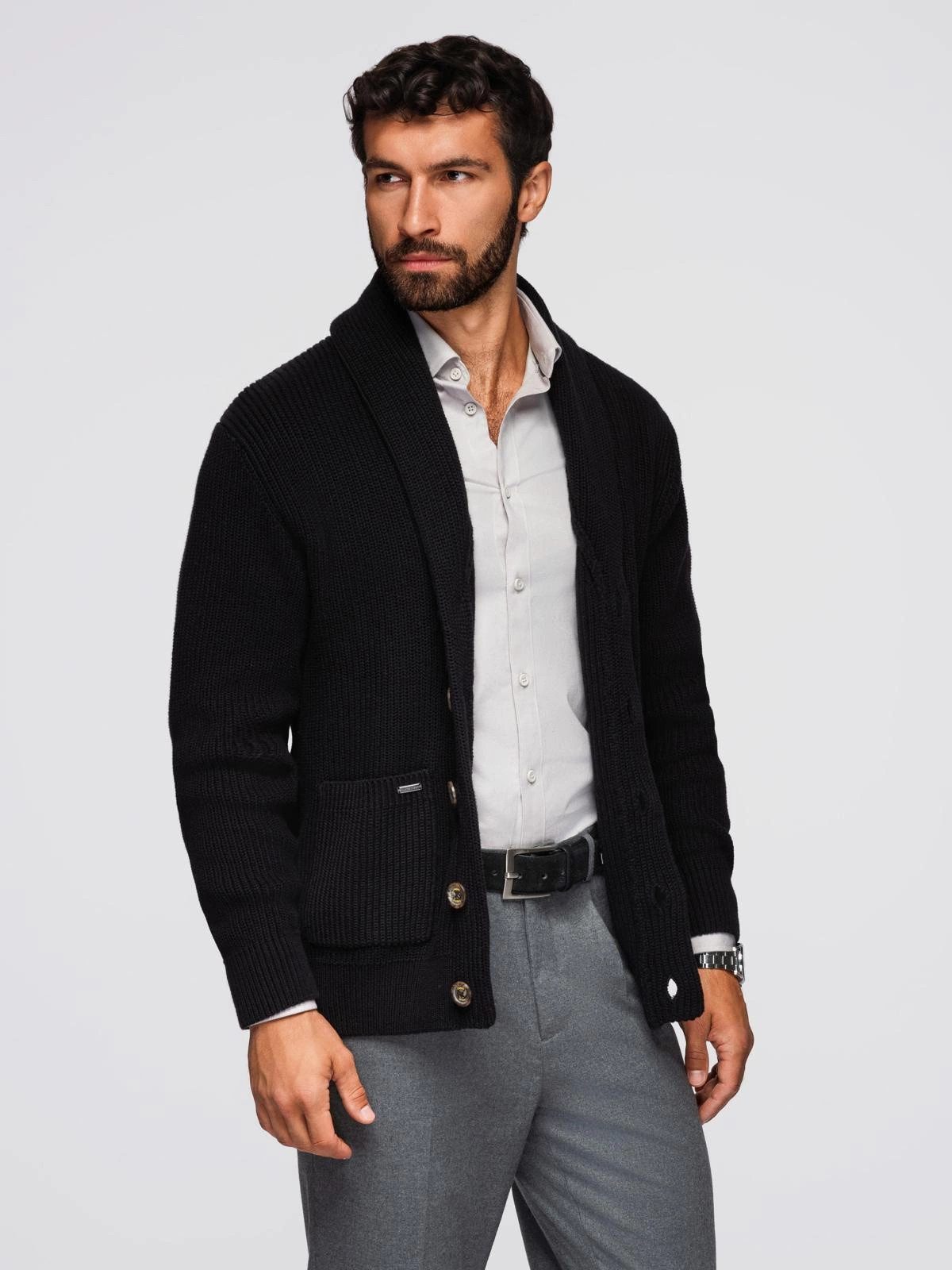 OMBRE Cardigan Herren-Strickjacke aus Baumwolle mit Schalkragen