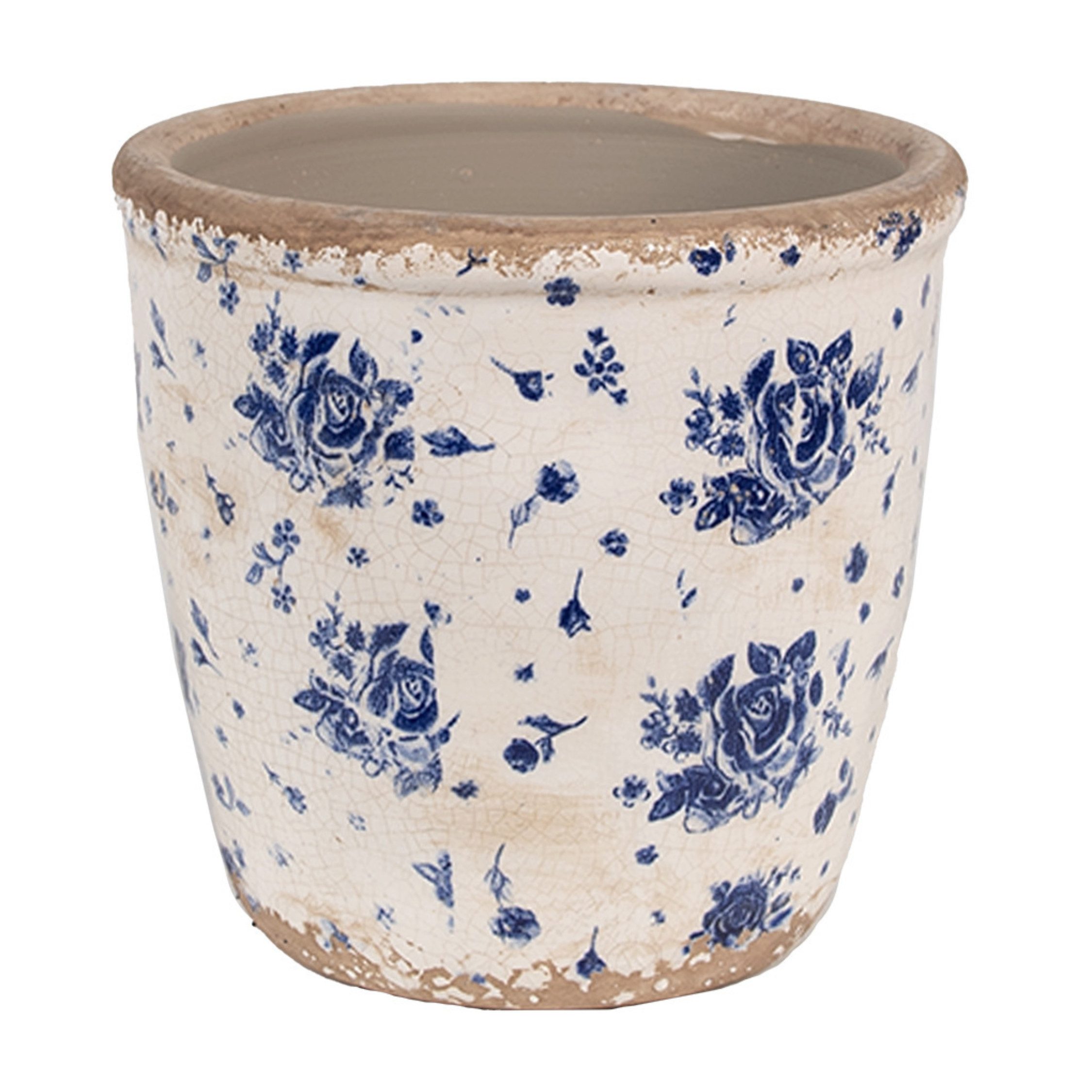 Clayre & Eef Dekovase Clayre & Eef Innenblumentopf Beige Blau mit Rosenmotiv