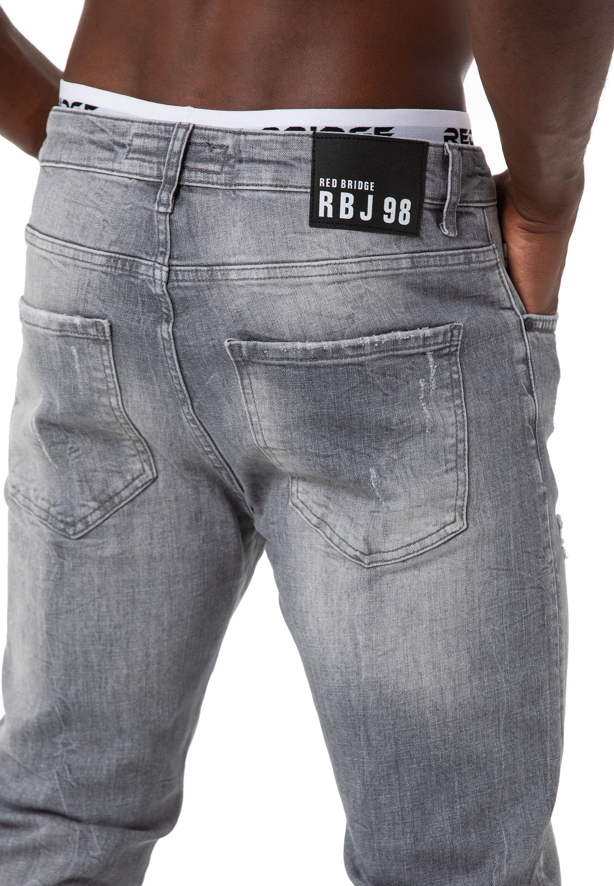 Pants Straight Distressed-Look Denim Hose Slim-fit-Jeans Grau Leg RedBridge