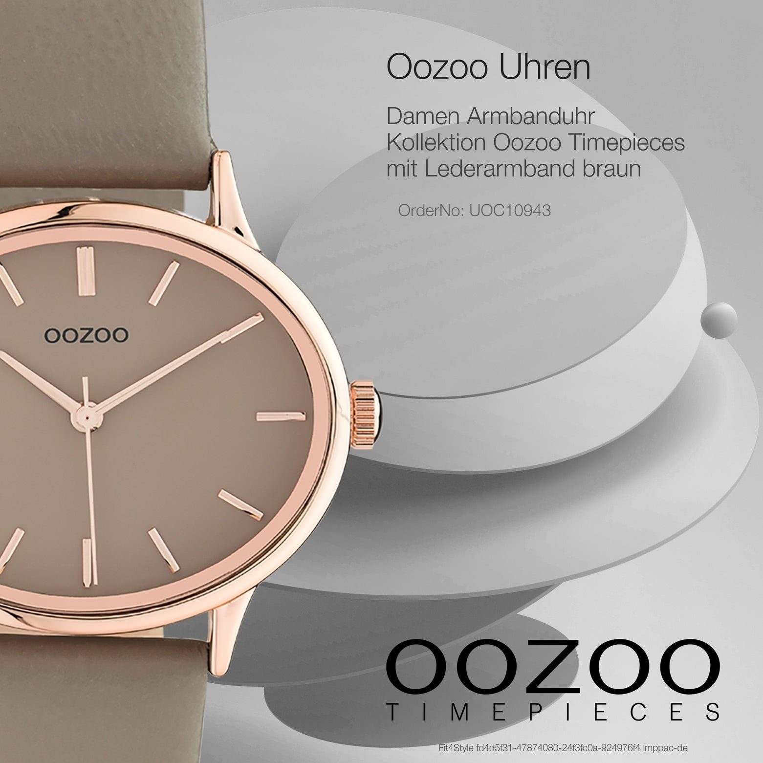 Oozoo OOZOO Quarzuhr extra braun 38x31mm) Armbanduhr Lederarmband, Damenuhr rund, (ca. groß taupe, Damen Fashion-Style