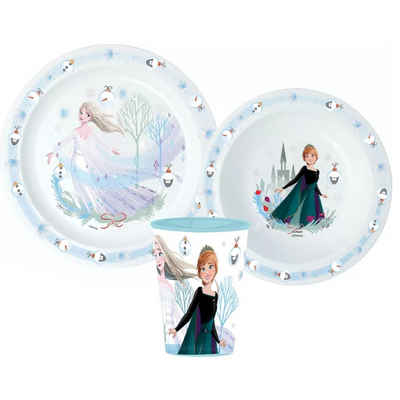 Disney Kindergeschirr-Set Disney Die Eiskönigin Weihnachten Geschirr-Set 3 teilig (3-tlg), 1 Personen, Kunststoff, Becher Teller Schüssel