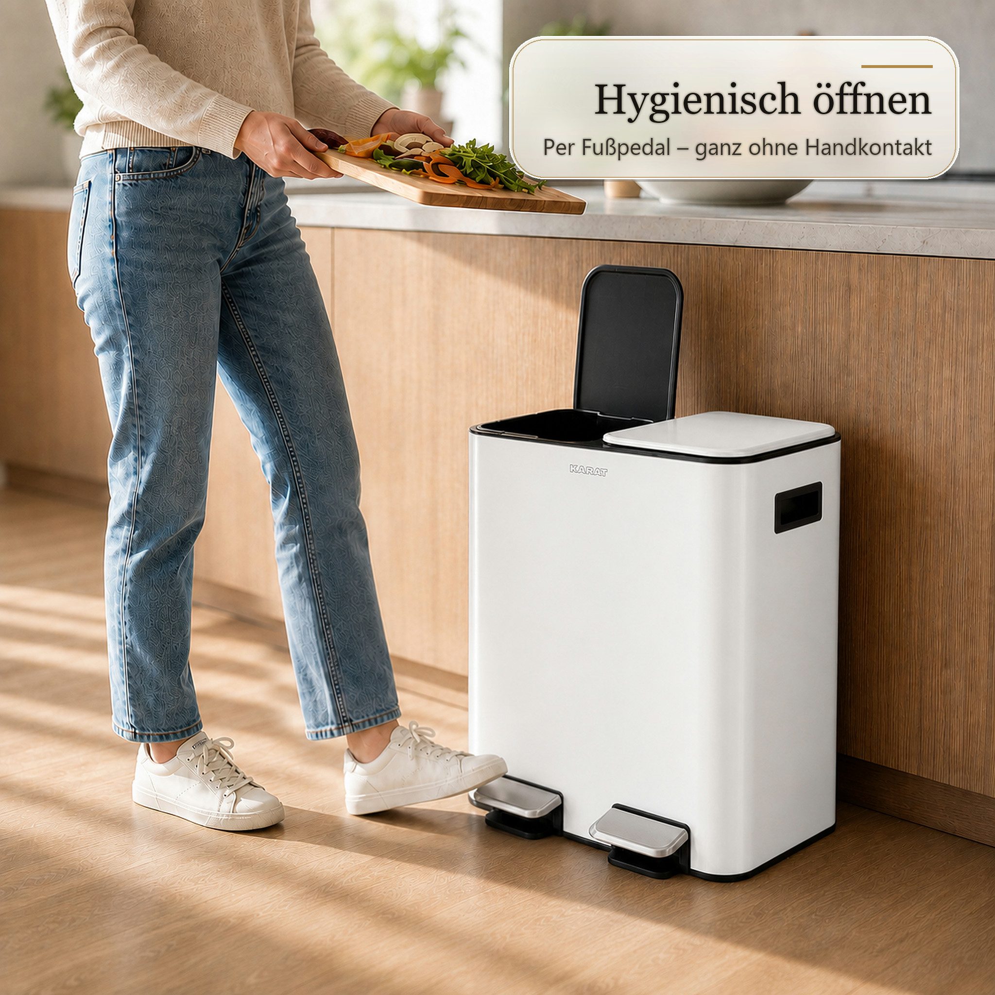Floordirekt Mülleimer Logan 2 x 15 L Treteimer Soft Close Mülltrennung, Zwei entnehmbare Innenbehälter – Bild 3 von 5