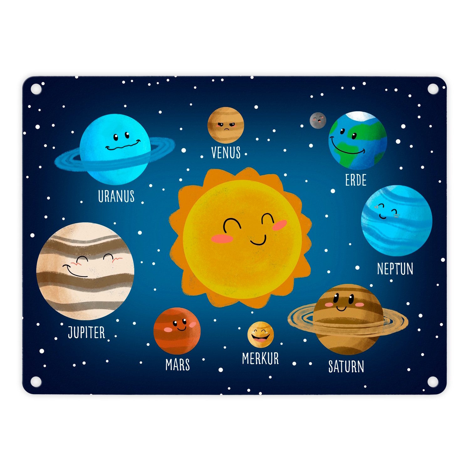 speecheese Metallschild Sonnensystem Metallschild in 15x20 cm mit niedlichen Planeten