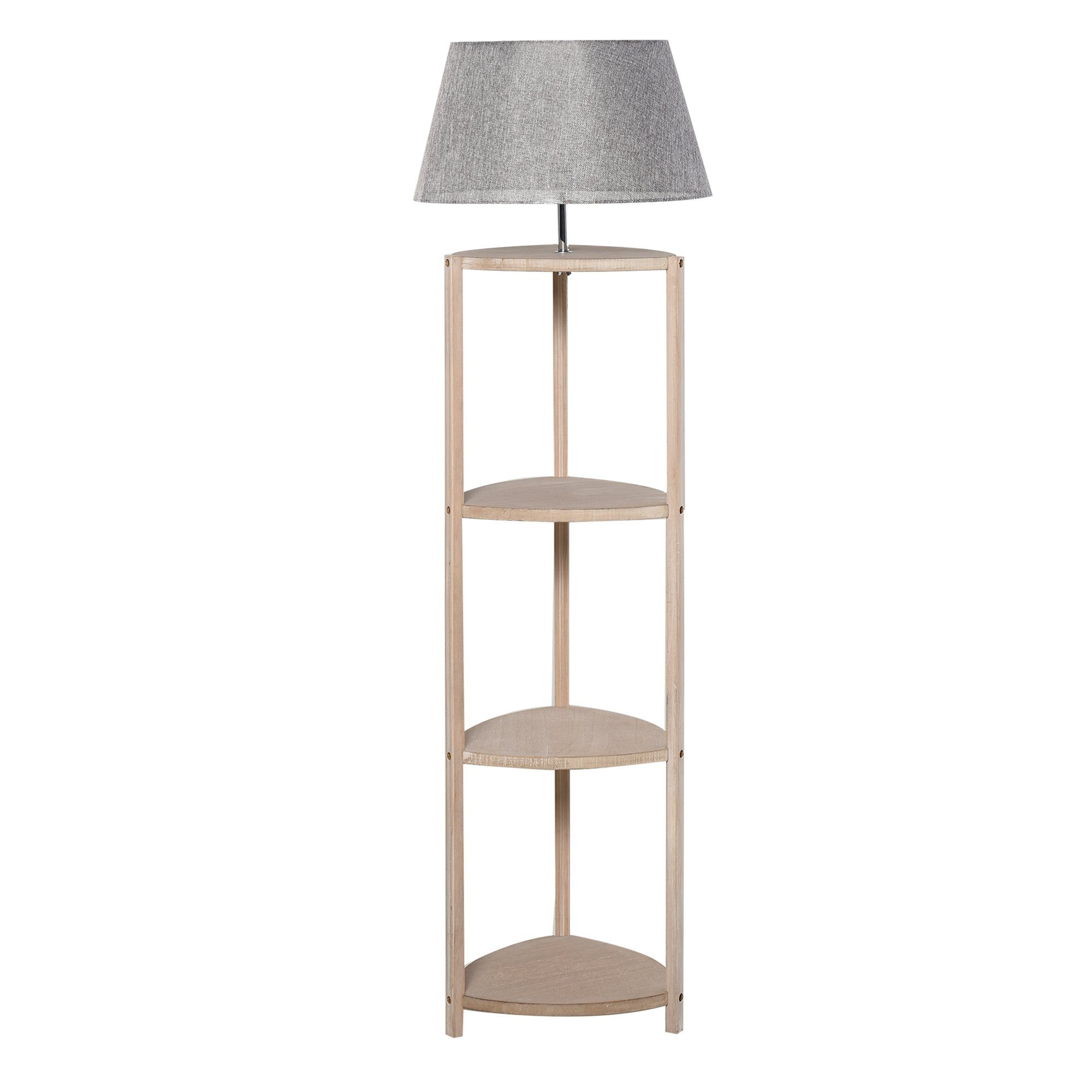 HOMCOM Stehlampe 40 W Stehleuchte Lampenschirm für Wohnzimmer Schlafzimmer, Holz+Leinen grau 46 x 46 x 158,5 cm
