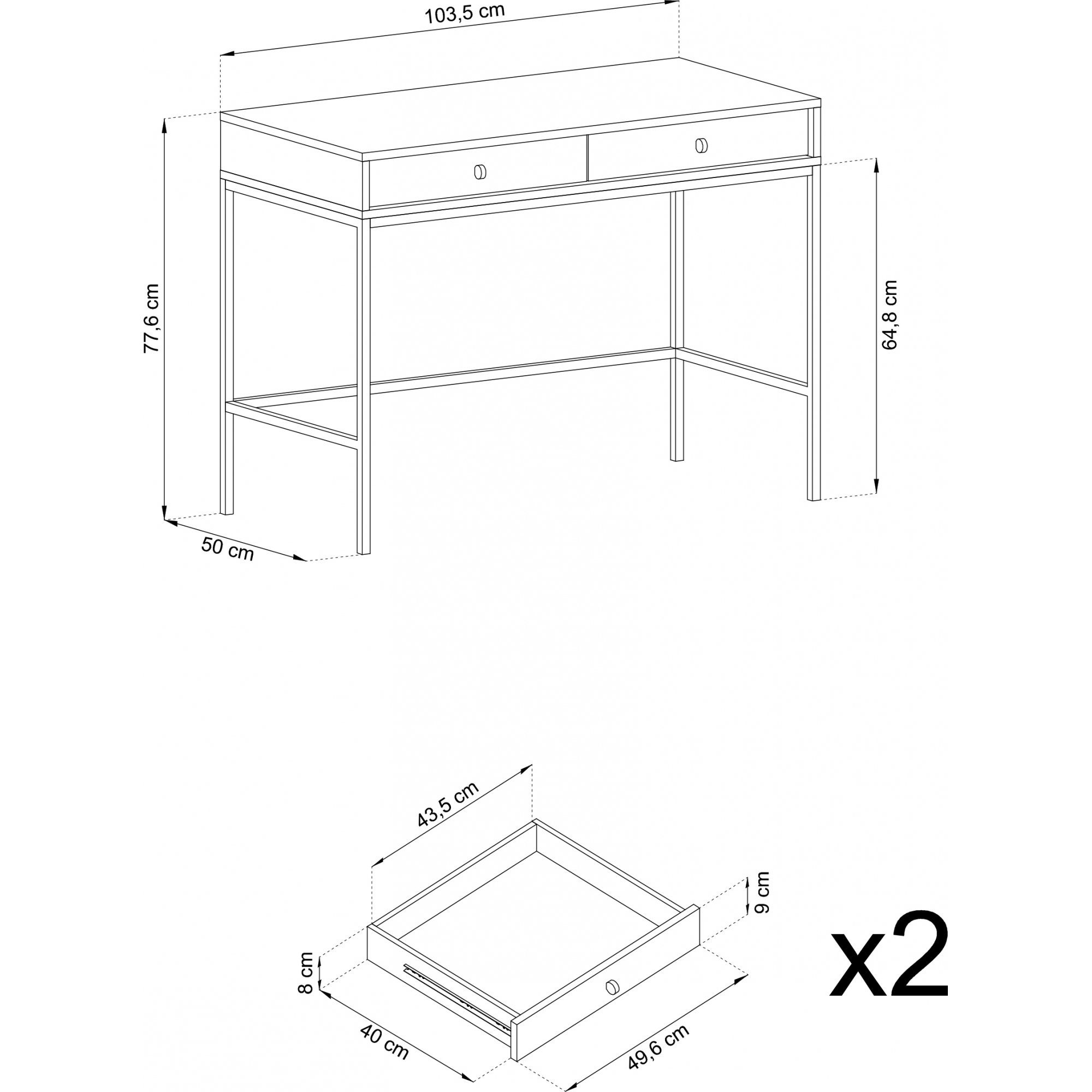 Metallgestell, Domando Montecatini, Saphirblau Schminktisch 103cm, pulverbeschichtetes Breite Metallgriffe Schminktisch