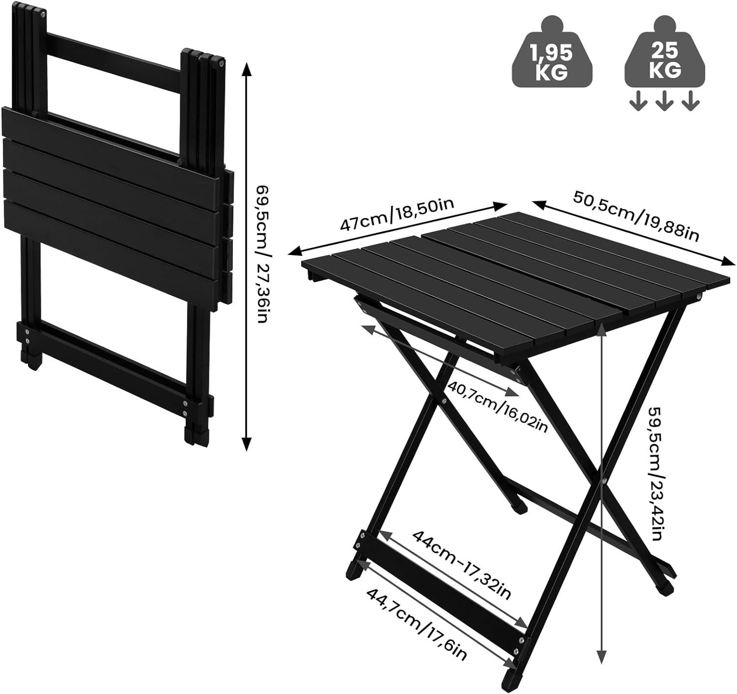 Woltu Campingtisch (1-St), Gartentisch Klappbar aus Aluminium,50.5x47x59.5cm