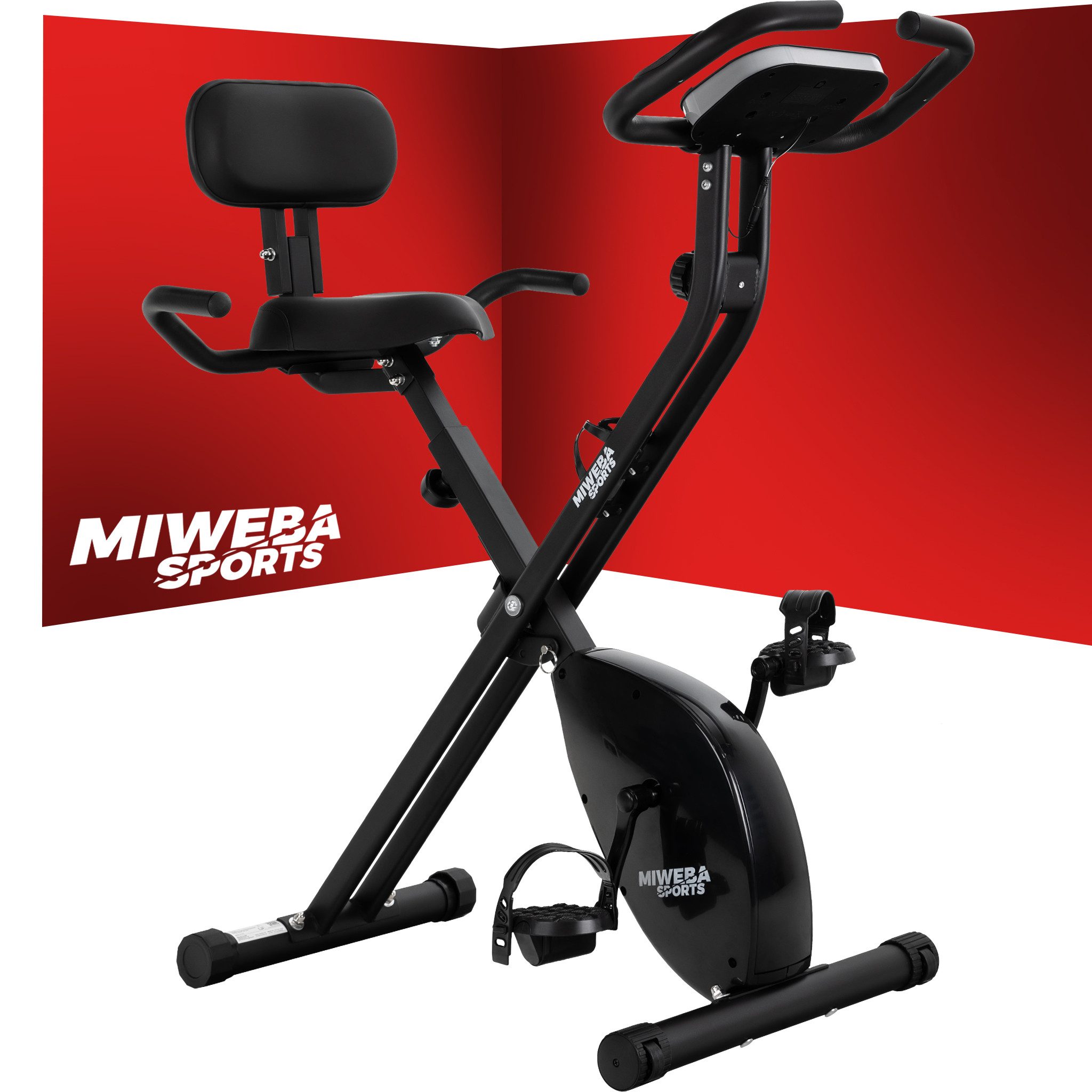 Miweba Sports Heimtrainer MX100 PRO Fitnessbike mit Rückenlehne klappbar (Heimtrainer, Fahrradtrainer, Fitnessgeräte für zuhause, 1-tlg., Heimtrainer, Fitnessbike), Indoor Cycle Fitnessfahrrad Fahrradtrainer Indoor cycling