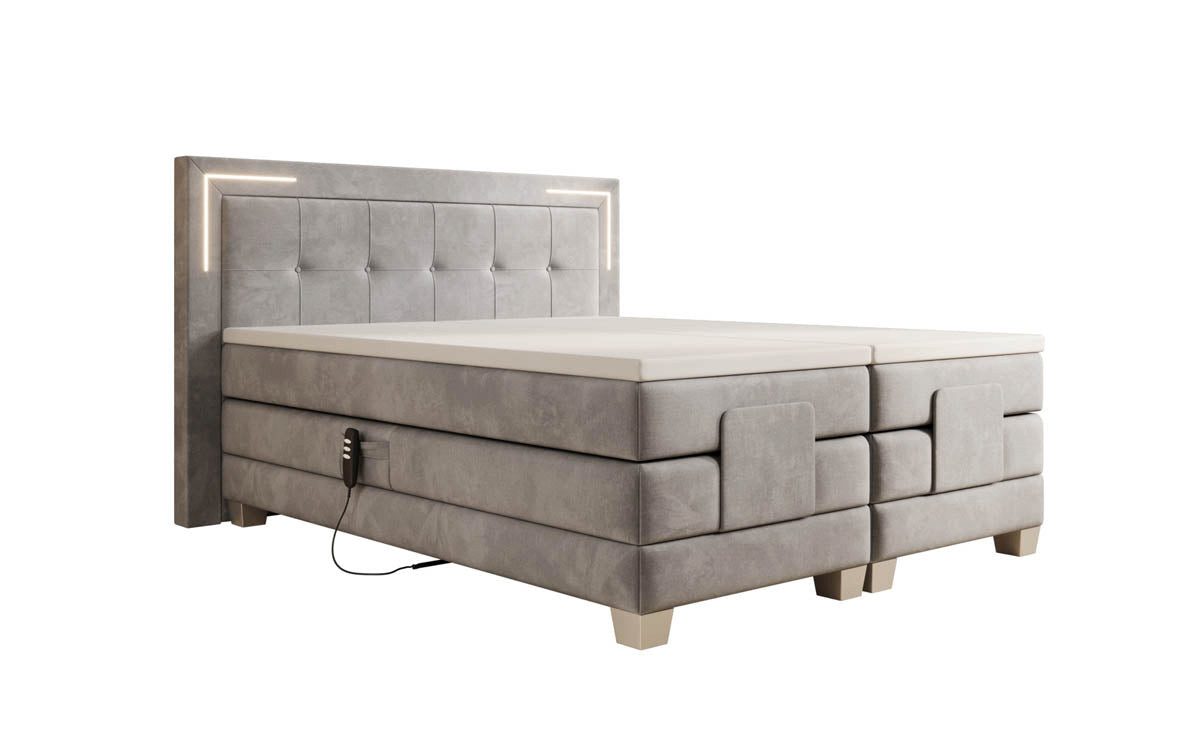 Luxusbetten24 Boxspringbett Noctis Samt, elektrisch verstellbar mit LED