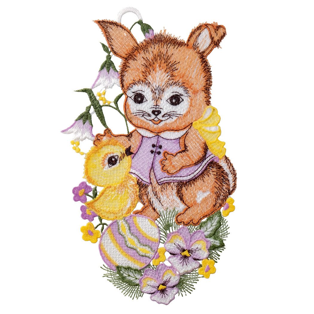 texpot Fensterbild Plauener Stickerei Osterhase mit Küken Saughaken, Saughaken