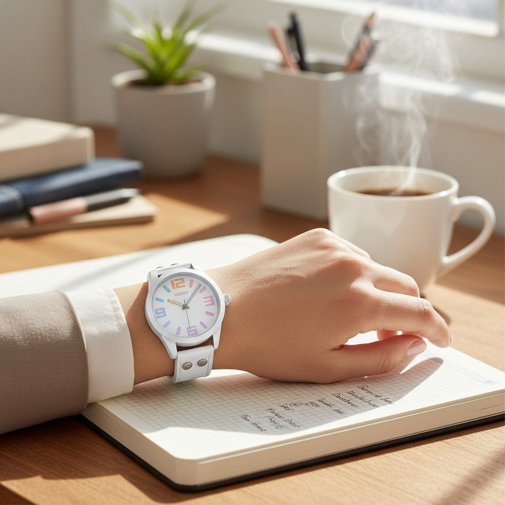 OOZOO Quarzuhr Basic Line XXL Armbanduhr C1085 Bunt Lederband Weiss 46 mm C günstig online kaufen
