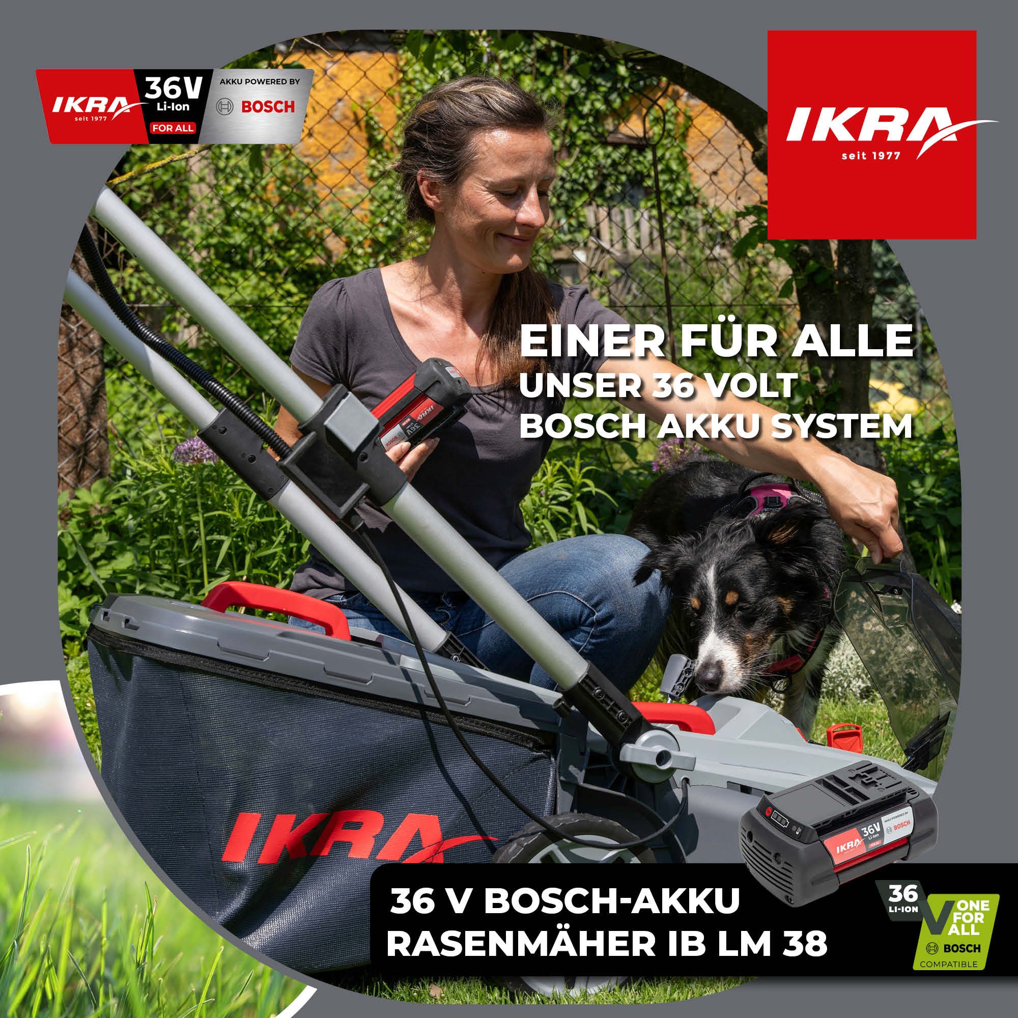 ikra GmbH Akkurasenmäher IB-LM 38, 38 cm Schnittbreite, (ohne Akku & Ladegerät), kompatibel mit BOSCH 36V