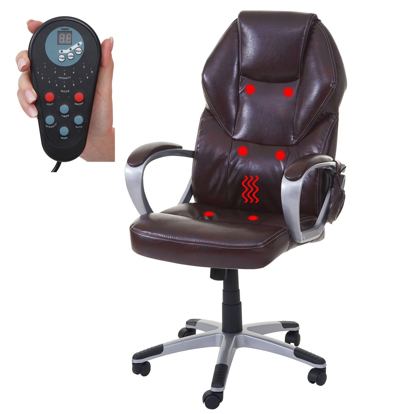 MCW Schreibtischstuhl MCW-A69, 6-Punkt-Massage, Heizfunktion in Rückenlehne, Wippmechanik einstellbar