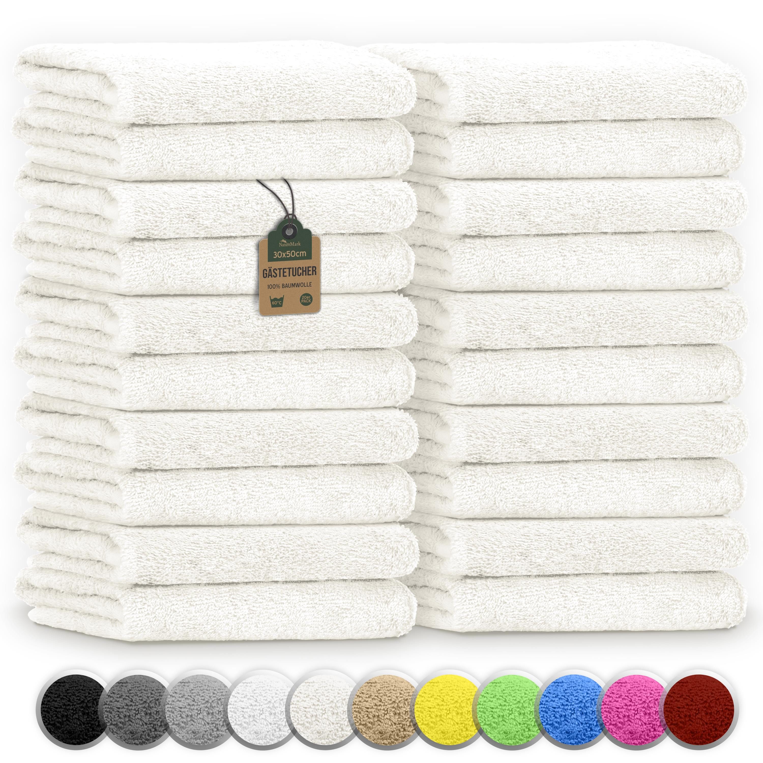NatureMark Gästehandtuch 20er-Sparpack Frottier Gästetücher 30x50cm, 100% Baumwolle (20-St), Gästehandtuch 30x50cm Naturweiß