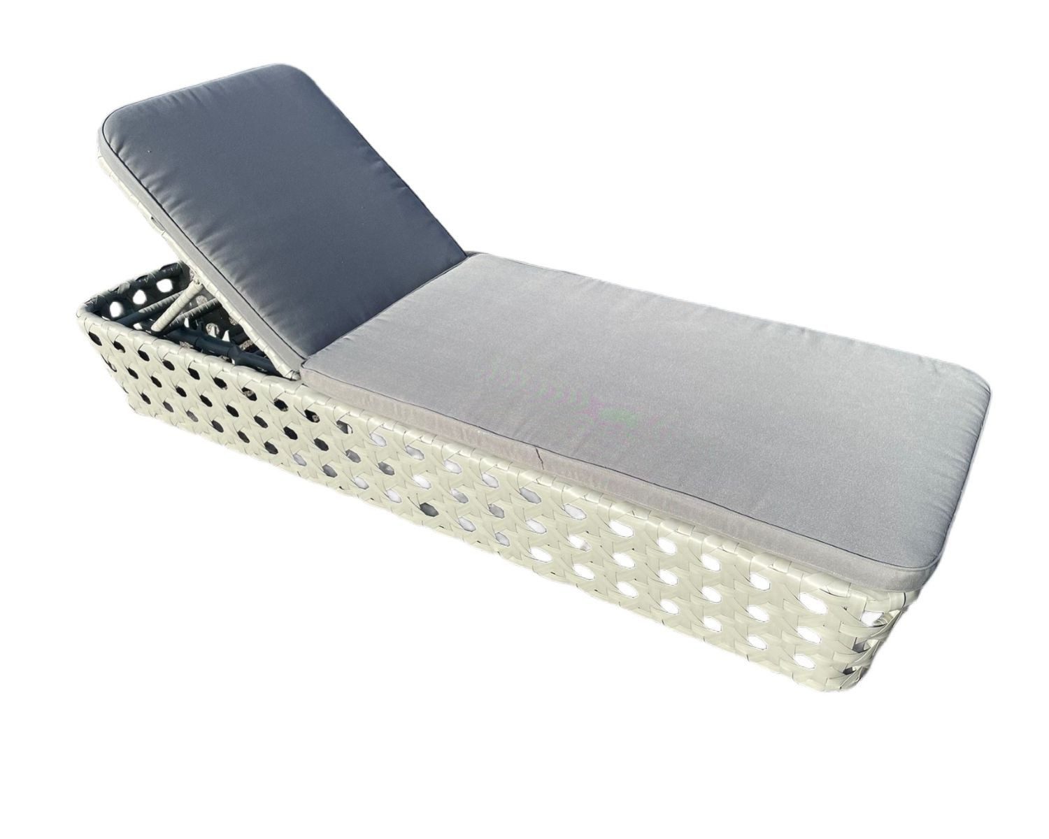 Bambus-Lounge Gartenliege Caparica Sonnenliege mit Auflage Terrasse Polyrattan Gartenliege