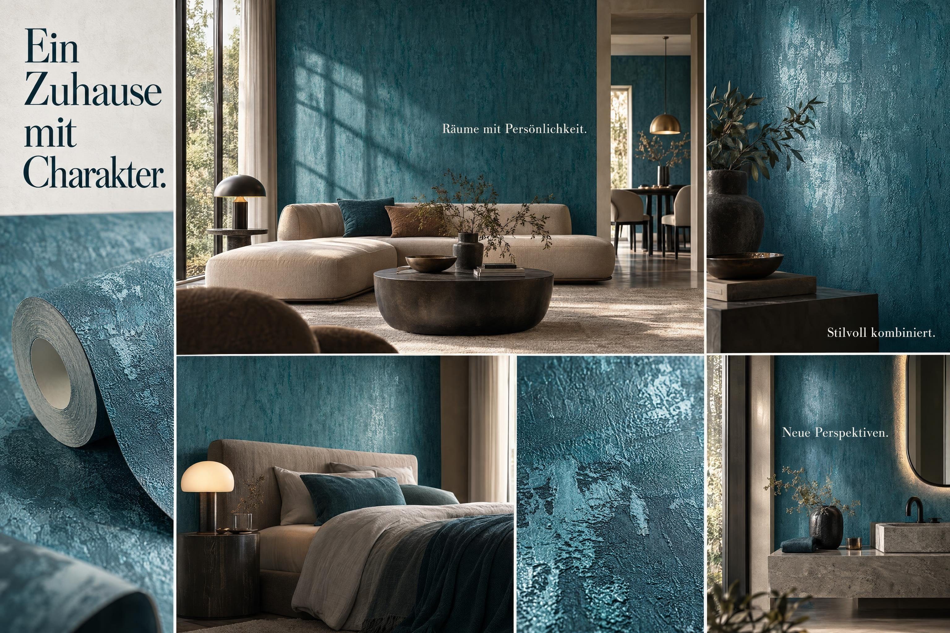 Newroom Vliestapete Specta Blue Tapete Tapete,Blau,Glitzer Putz,Beton,Betonoptik, modern – Bild 4 von 5