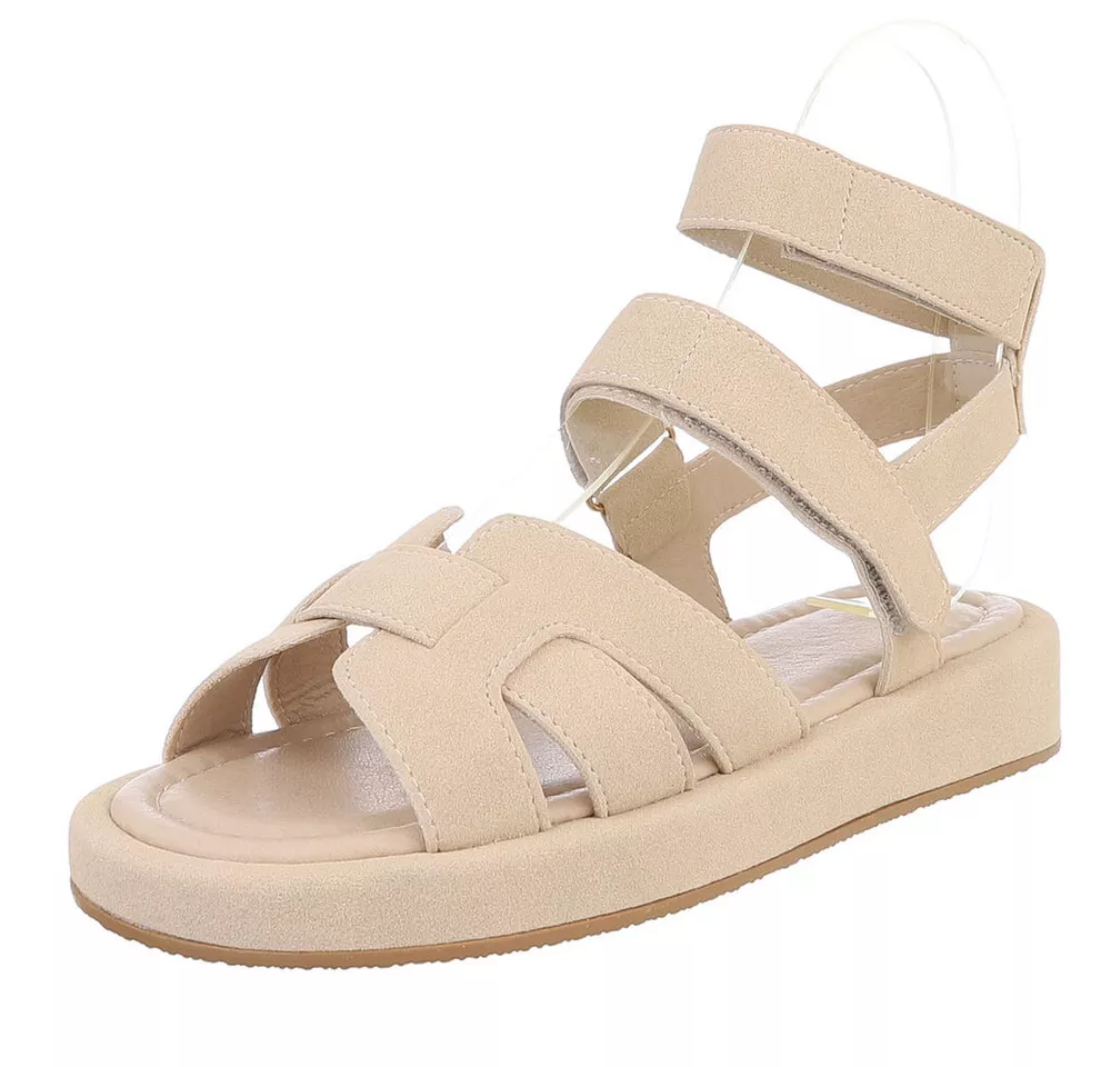 Ital-Design Bequeme Damen-Sandalen mit breiten Riemen für den Sommer Riemchensandalette (89372475) Keilabsatz/Wedge Riemchensandalen in Beige