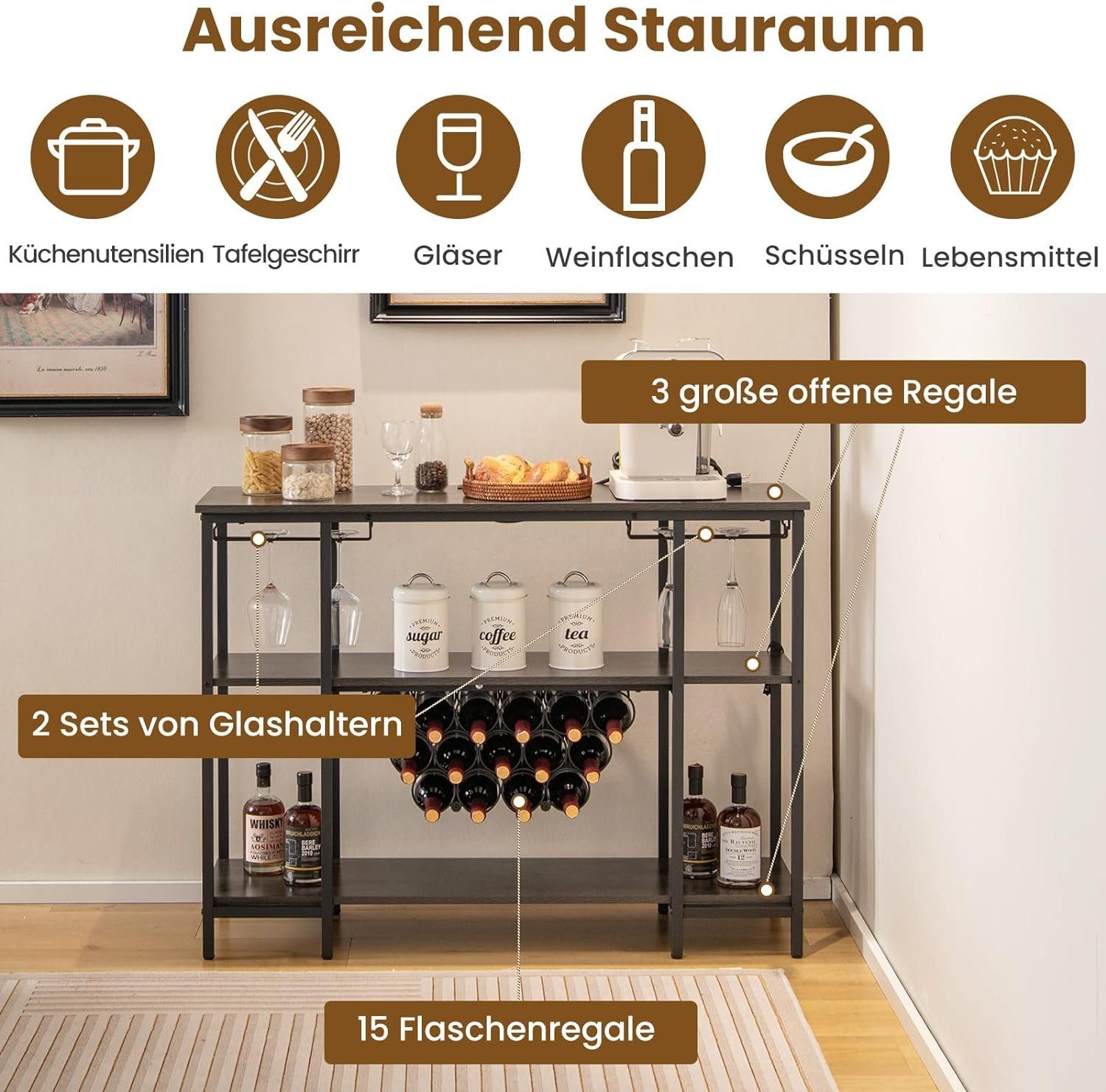 KOMFOTTEU Weinregal Flaschenregal, für 22 Flaschen, mit Steckdosen