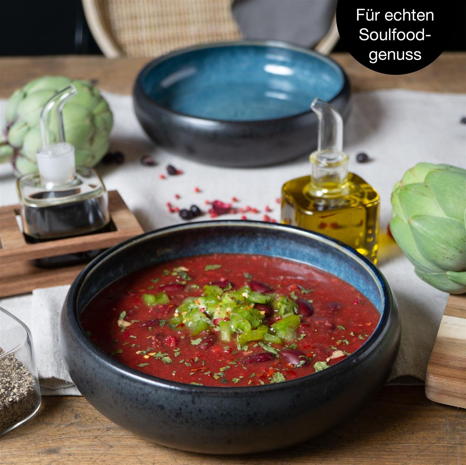 Moritz & Moritz Suppenteller SOLID 4x Suppenteller Blau, (4 St), Bowl Schüssel für Suppe, Nudeln, Salat oder Müsli